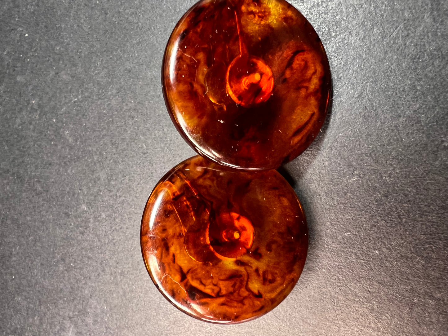 Vintage root beer Bakelite clip on button earrings