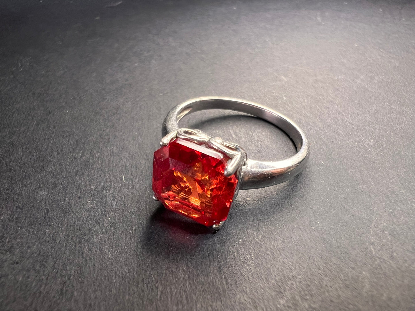 Lab created padparadscha sapphire rhodium over sterling silver solitaire ring size 9