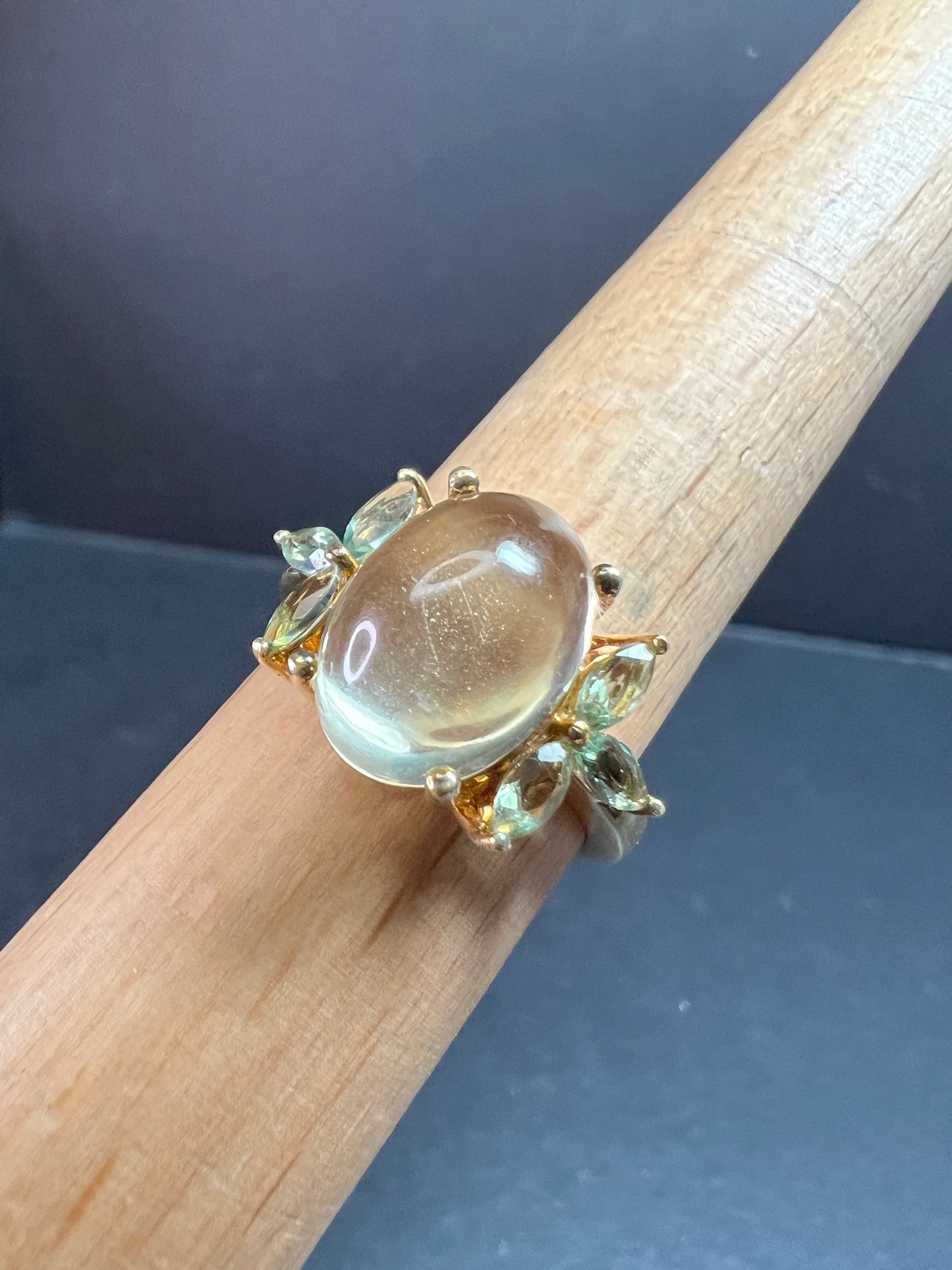 Champagne Quartz & Apatite Vermeil Ring Size 9