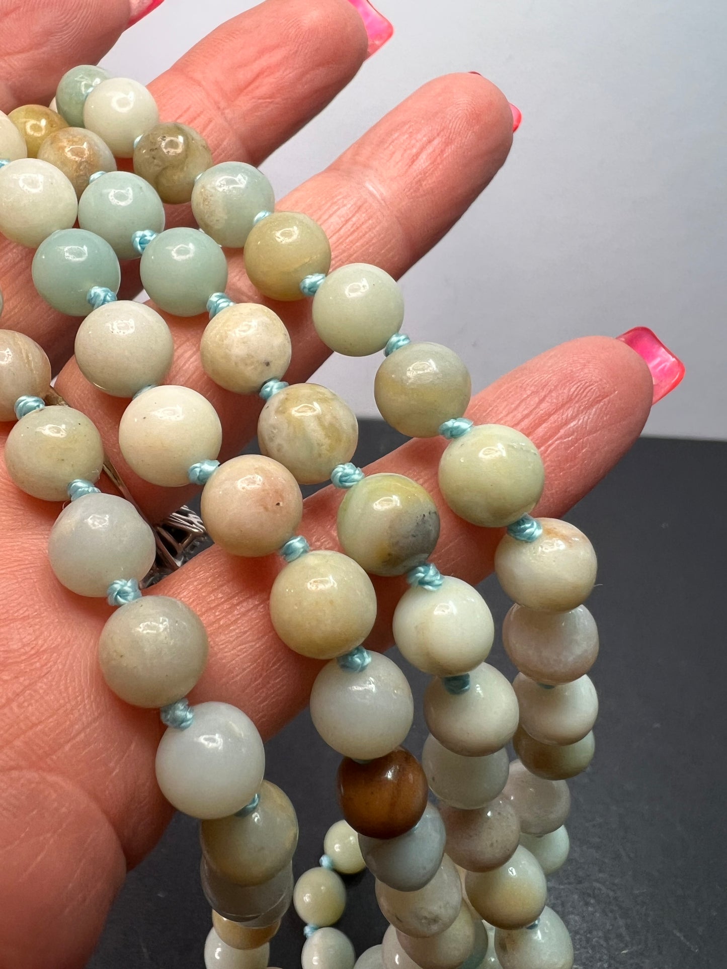 Amazonite knotted mala style endless necklace