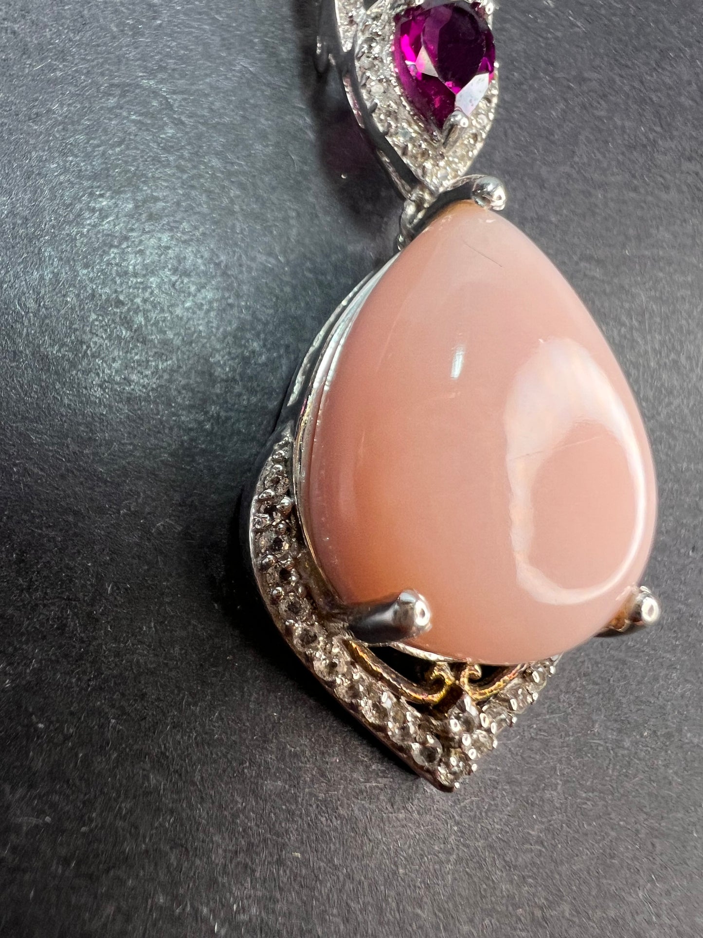 Peruvian pink opal and raspberry rhodolite garnet sterling silver necklace