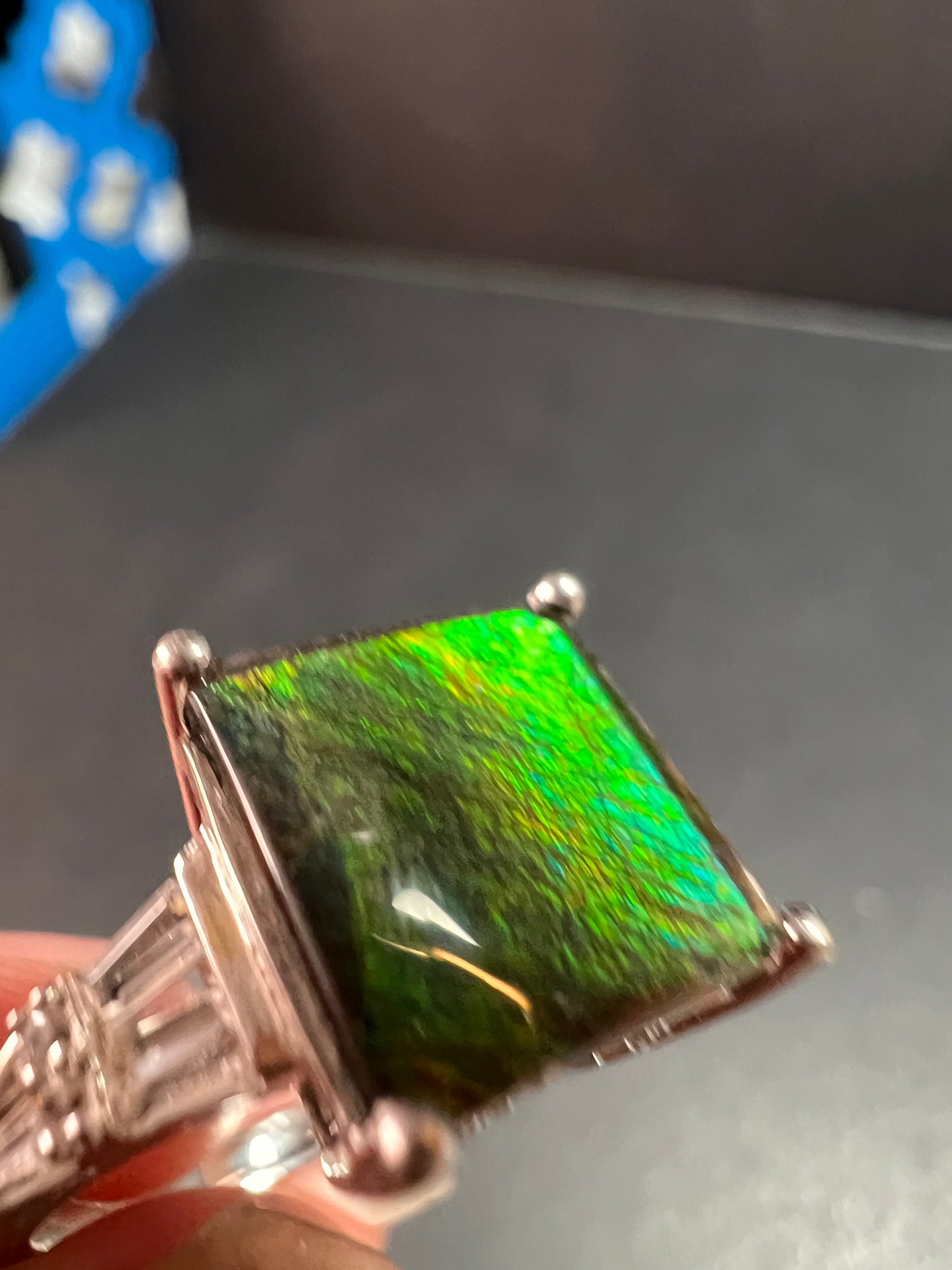 Ammolite and topaz sterling silver ring size 7