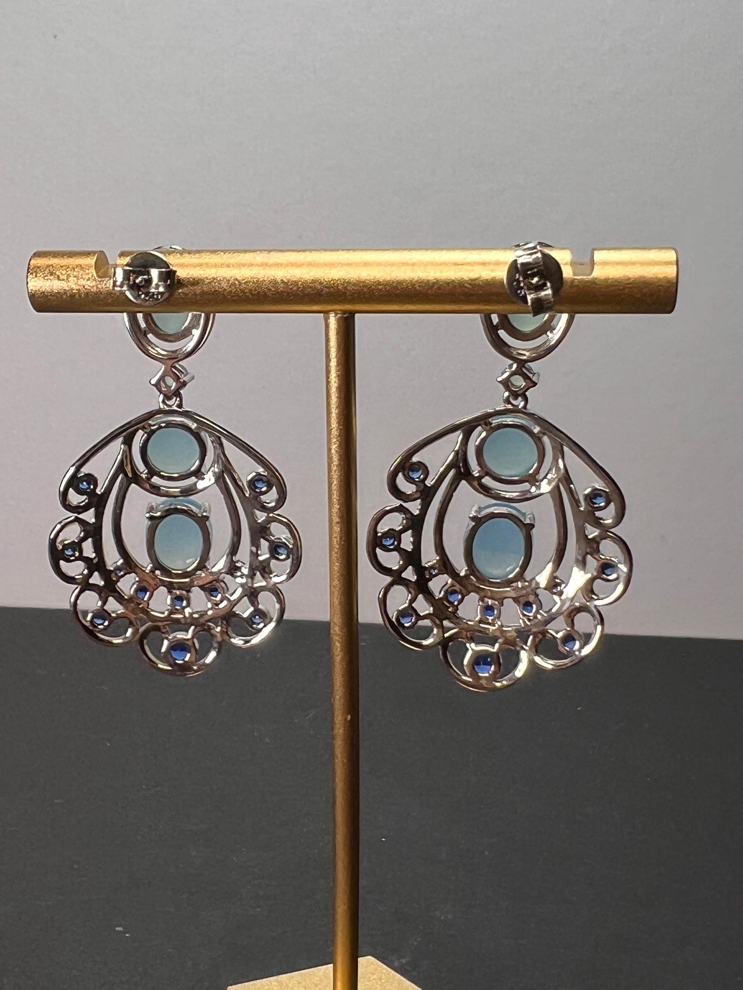 1.12CTW LAB CREATED BLUE SPINEL AND BLUE CHALCEDONY RHODIUM OVER SILVER EARRINGS