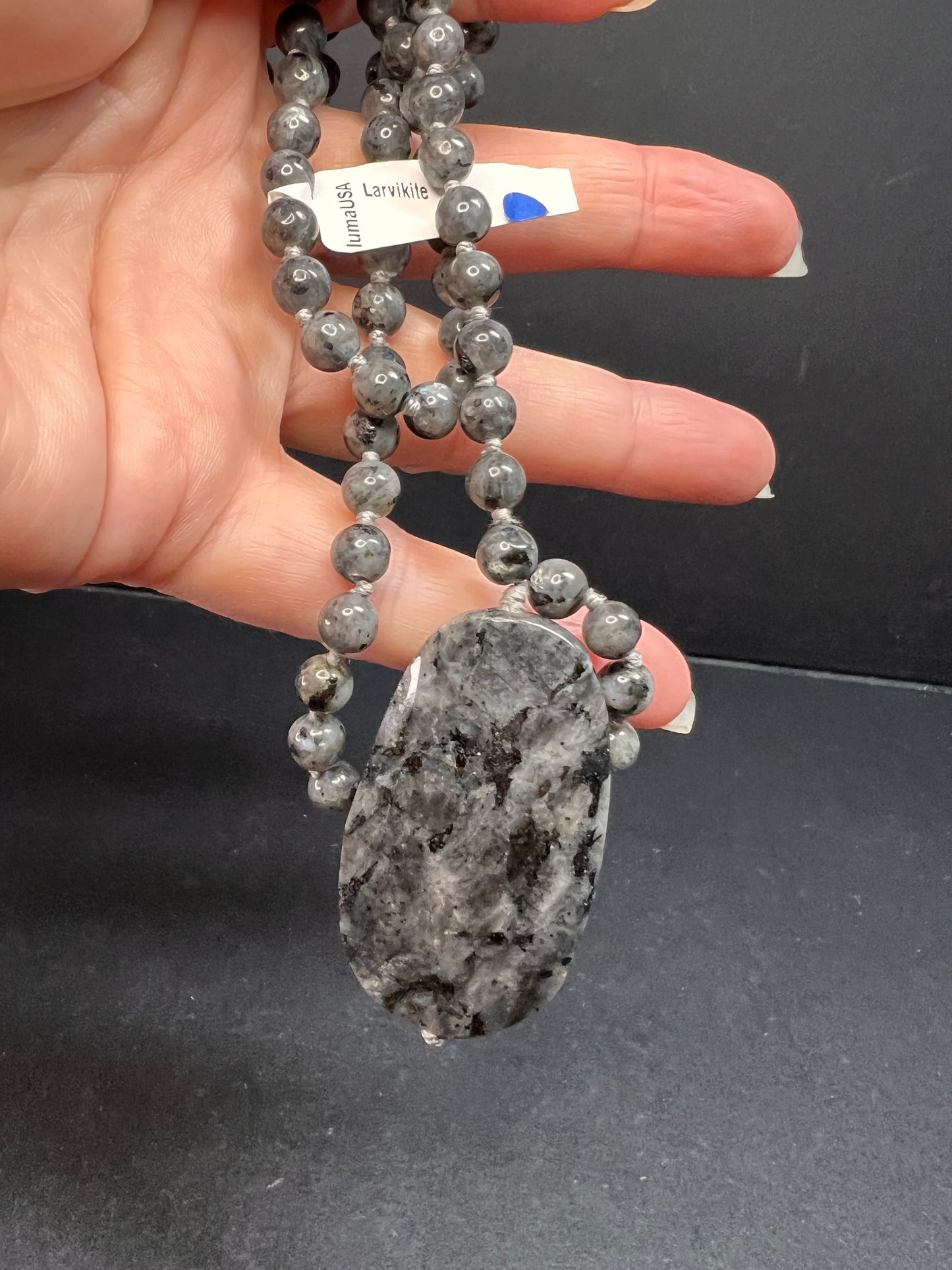 NEW Larvakite 30 inch necklace with pendant