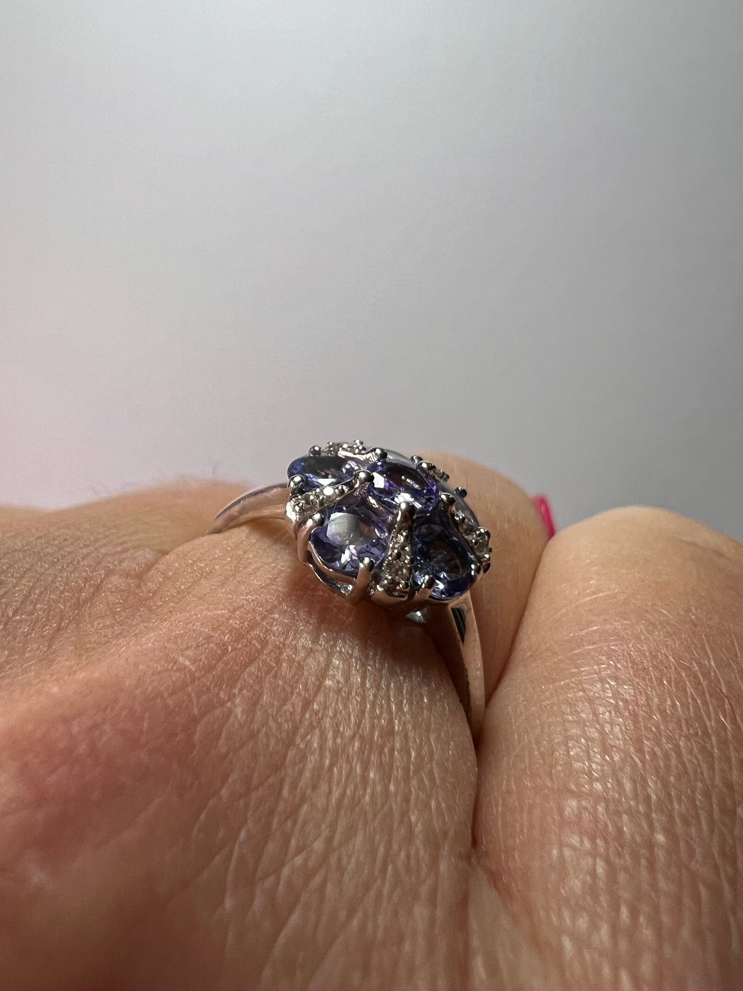 Tanzanite and zircon sterling silver ring size 9