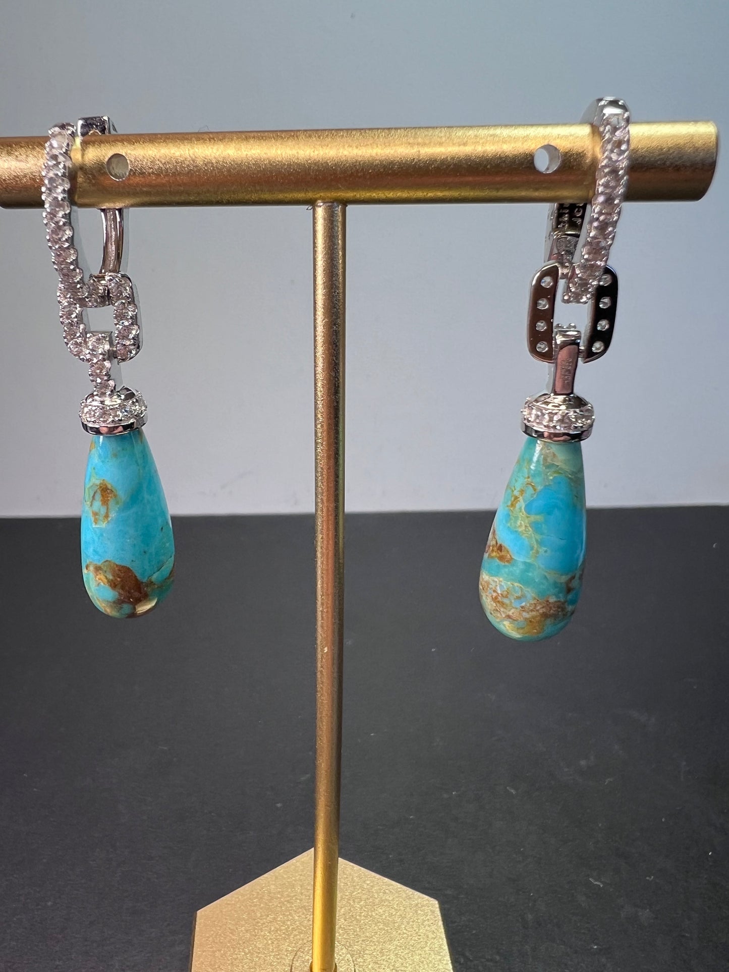 Turquoise composite rhodium over sterling silver drop earrings