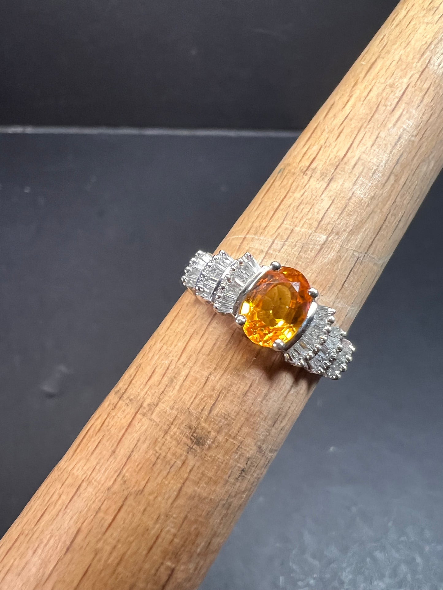 14k white gold yellow sapphire and diamond ring size 7