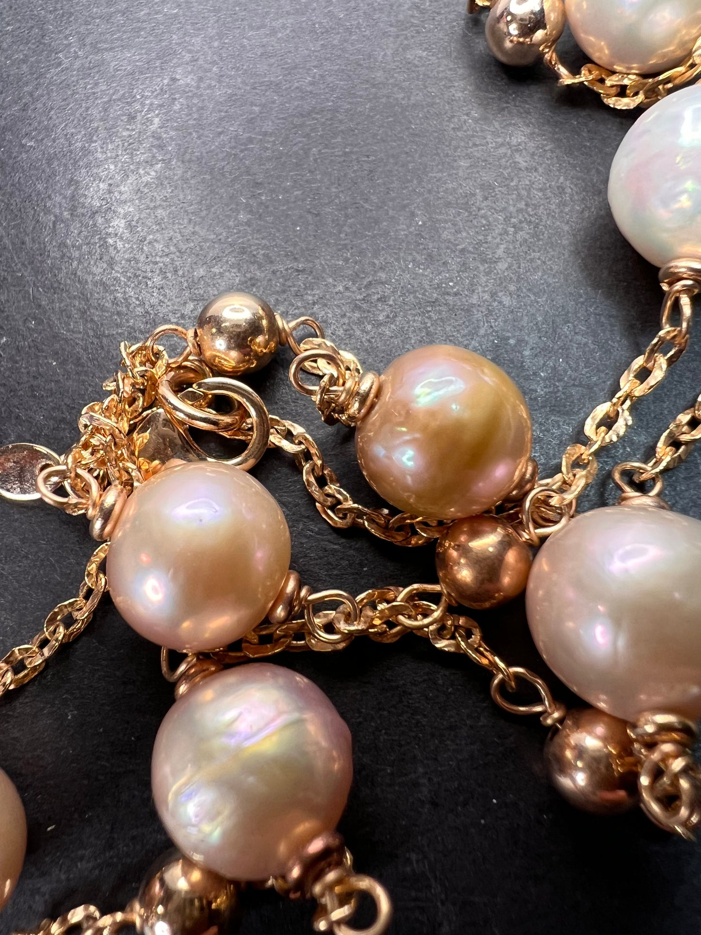 Cultured pearl station necklace in rose gold over bronze