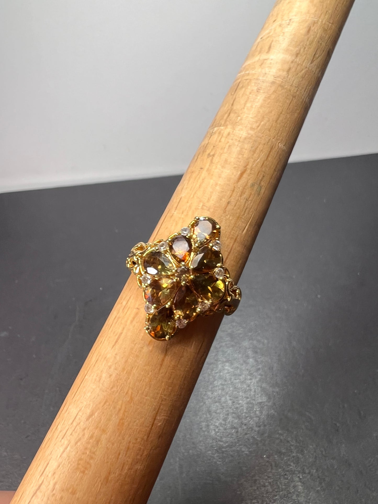 Andalusite and zircon cocktail ring in gold vermeil size 10