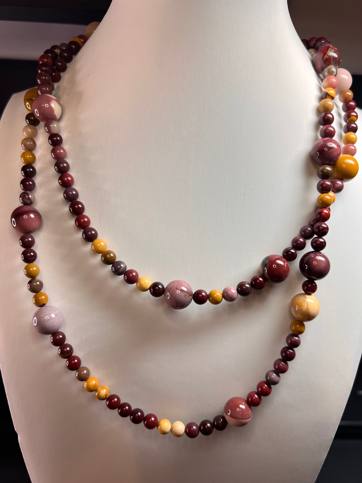 NEW Mookaite Jasper station 36 inch necklace with sterling silver clasp