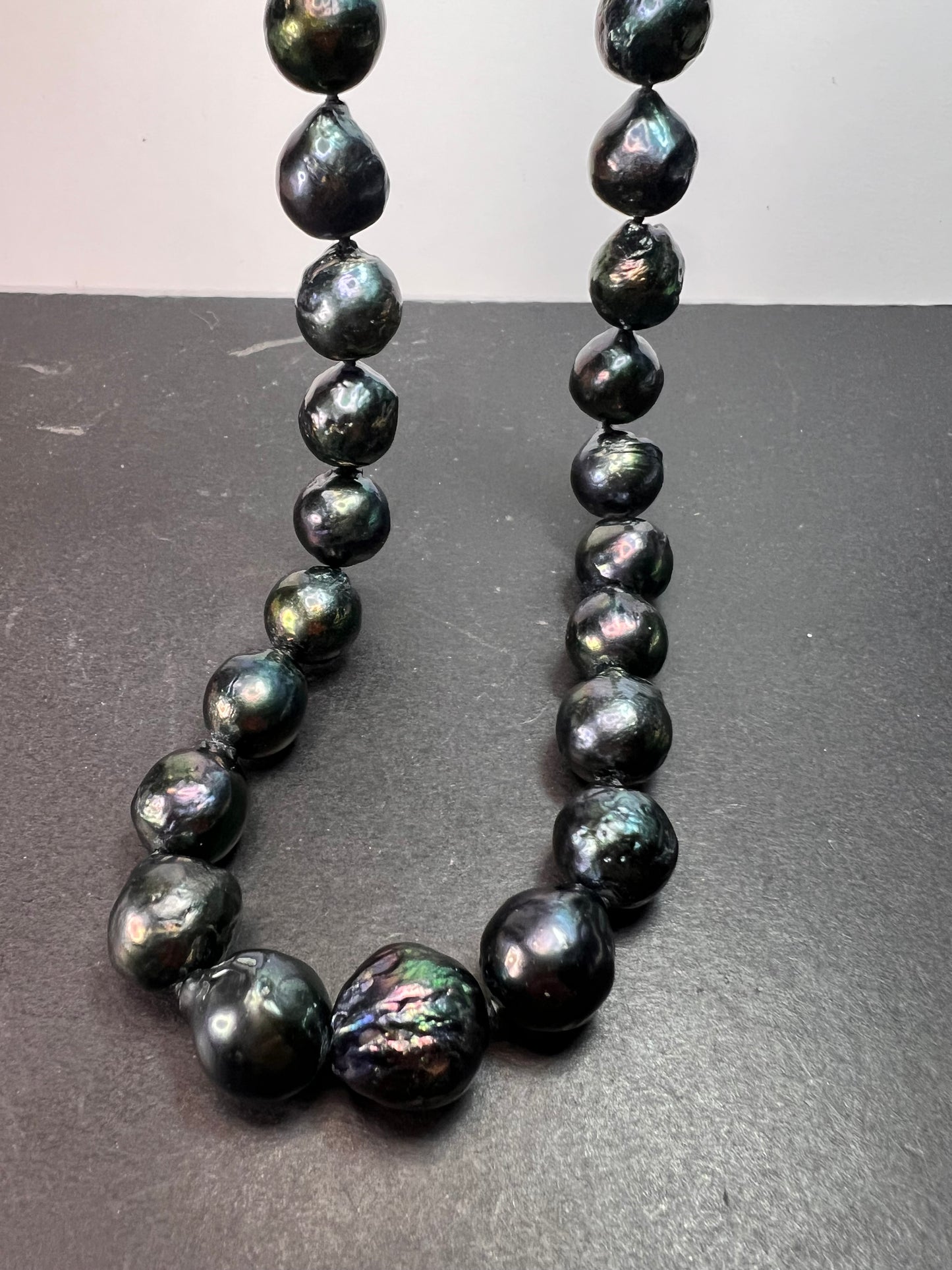 13mm Cultured black pearl 22 inch necklace with sterling silver clasp