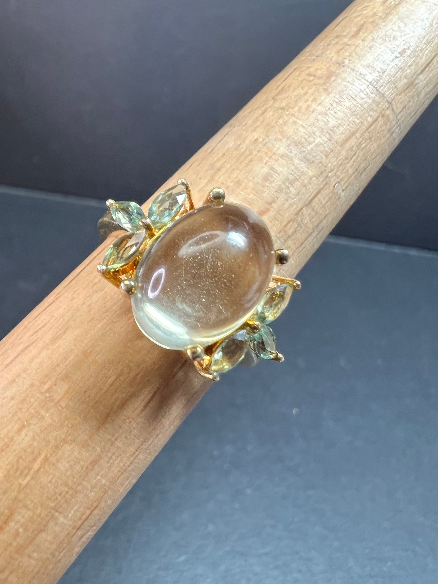 Champagne Quartz & Apatite Vermeil Ring Size 9