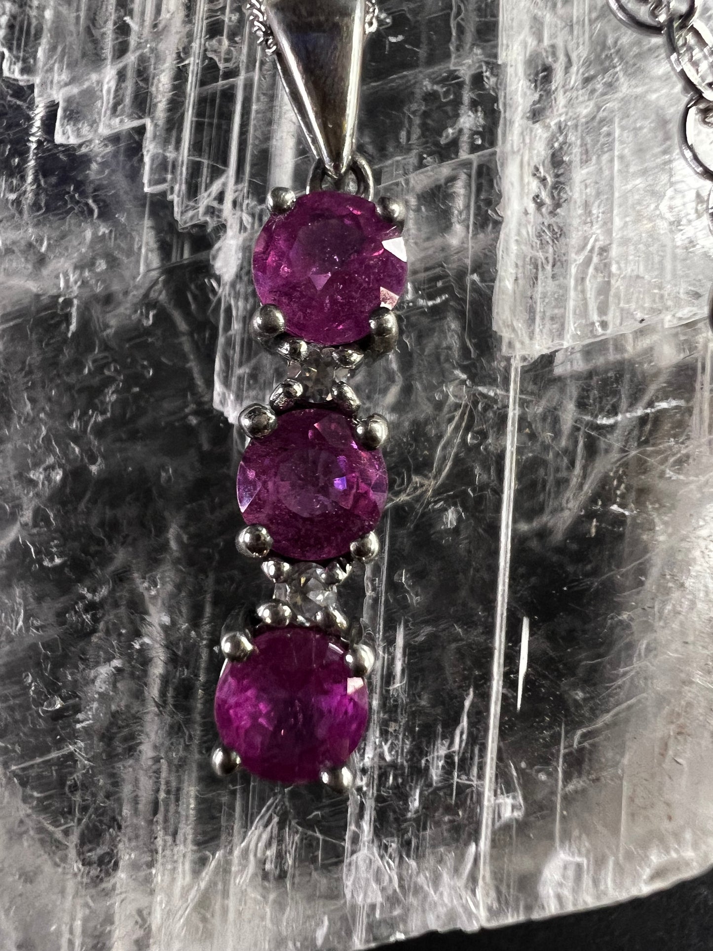 Pink Sapphire & White Topaz Sterling Silver Pendant Necklace 16-18”