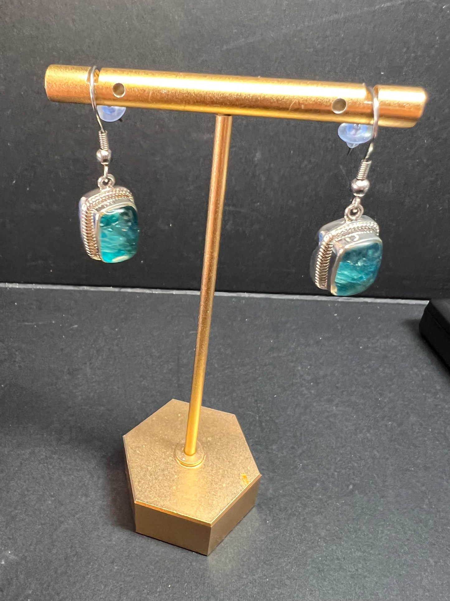 NEW neon apatite in matrix in platinum over copper