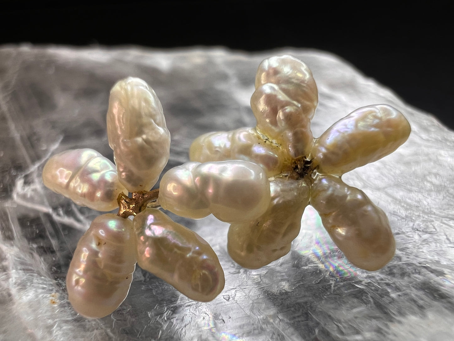 Vintage 14K Gold Freshwater Pearl Flower Stud Earrings No Backs