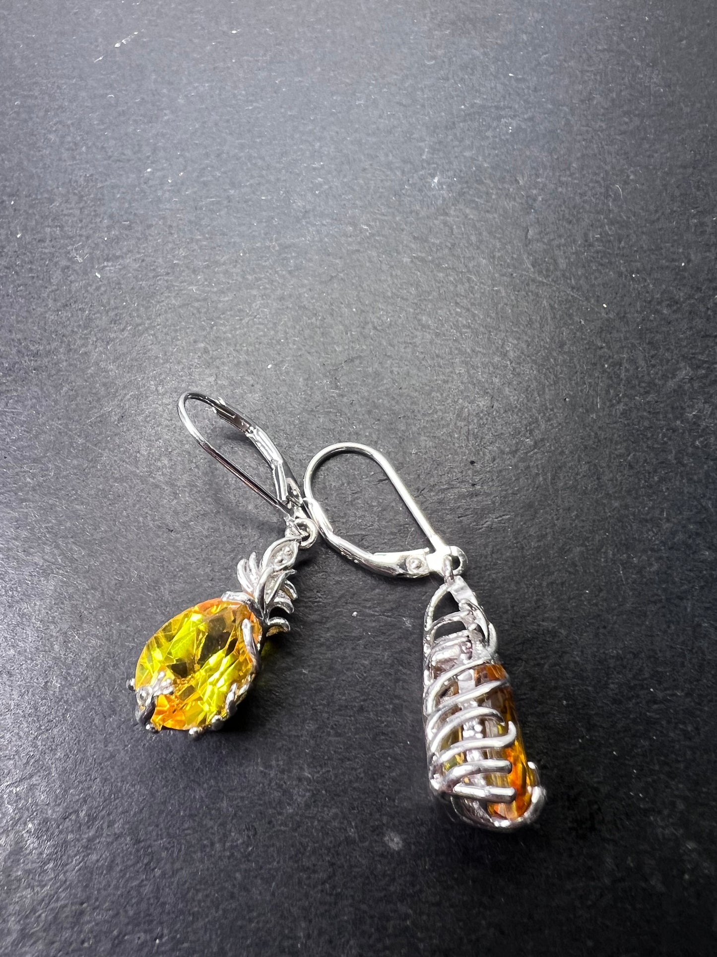 Lemon yellow treated quartz sterling silver drop earrings