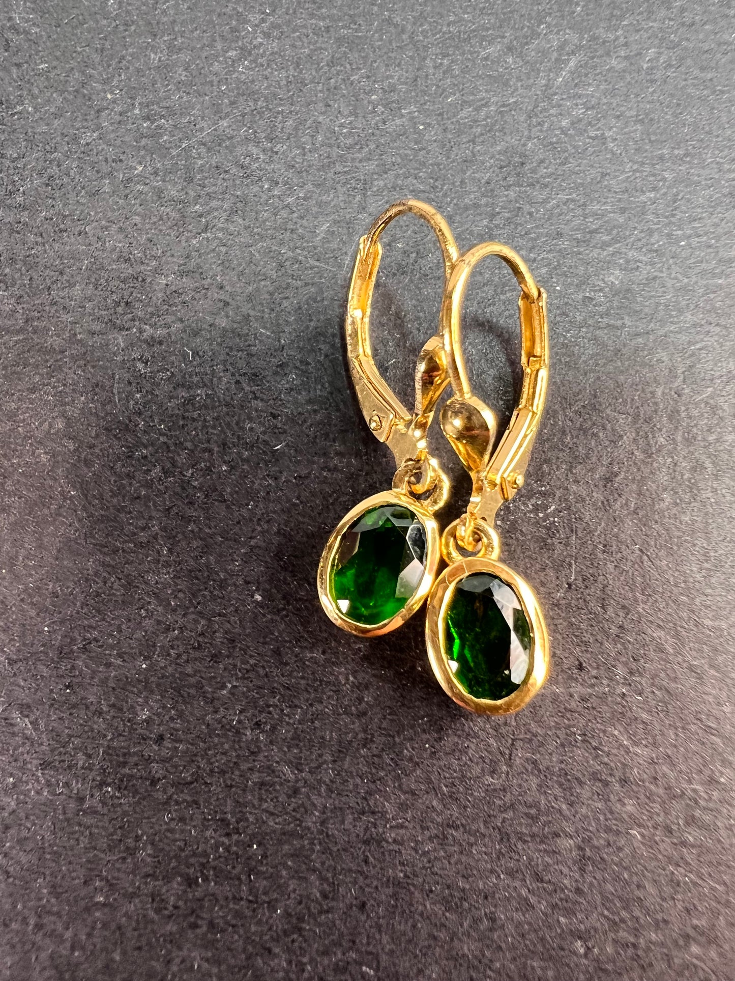 Chrome diopside lever back earrings in gold over sterling silver