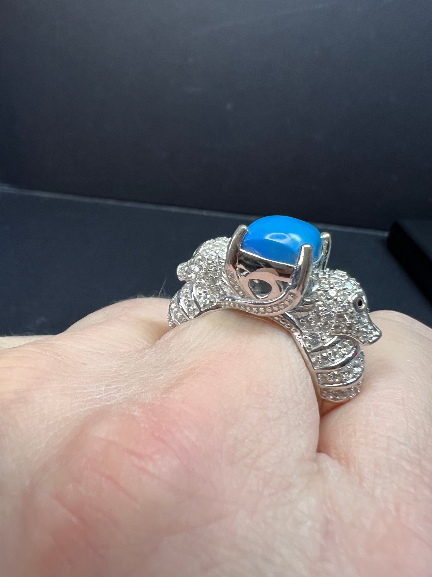 NEW Ceruleite and zircon seahorse ring in sterling silver size 8