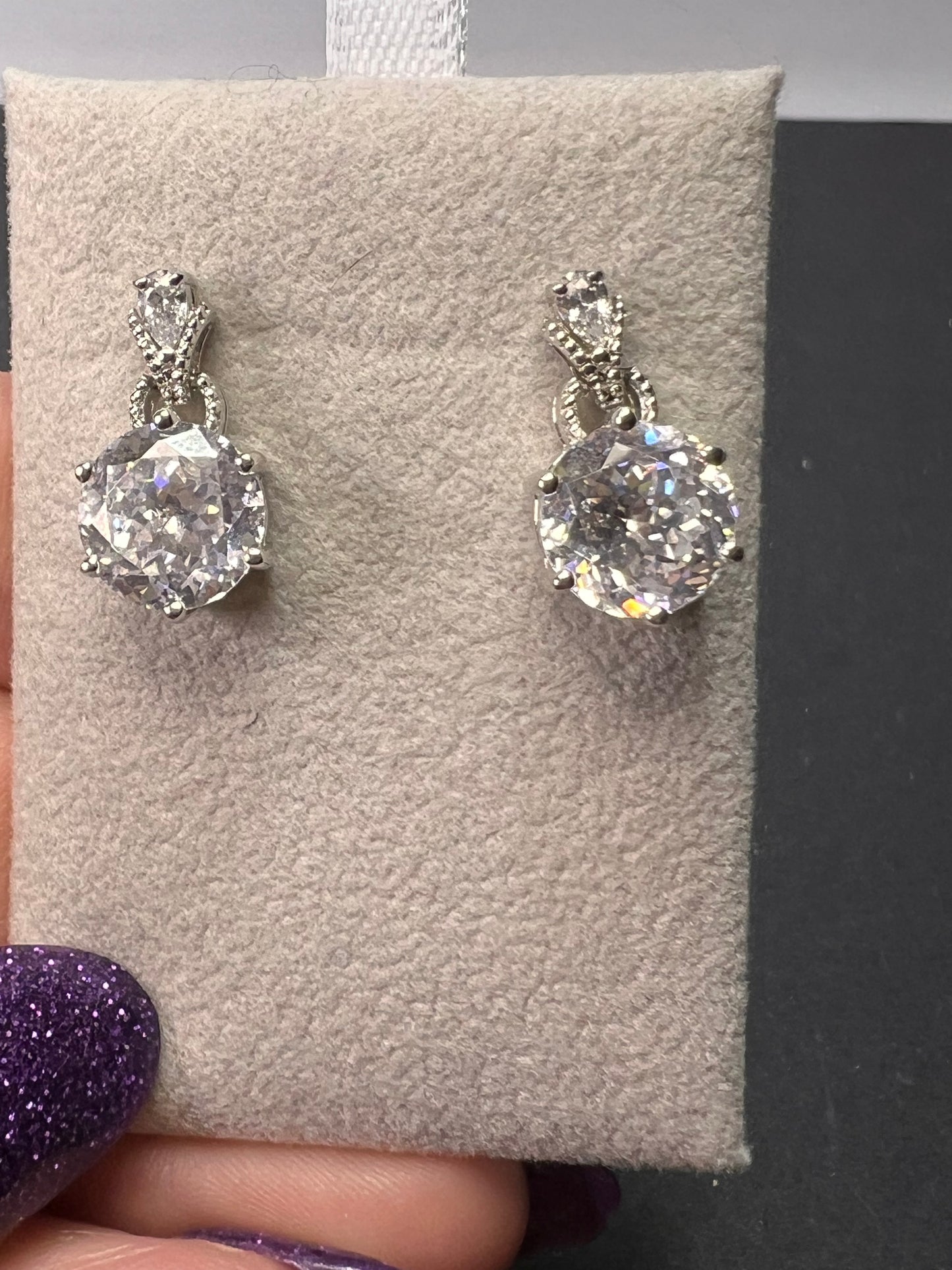 Cubic Zirconia Rhodium Over Sterling Silver Earrings 10.16ctw *NEW*