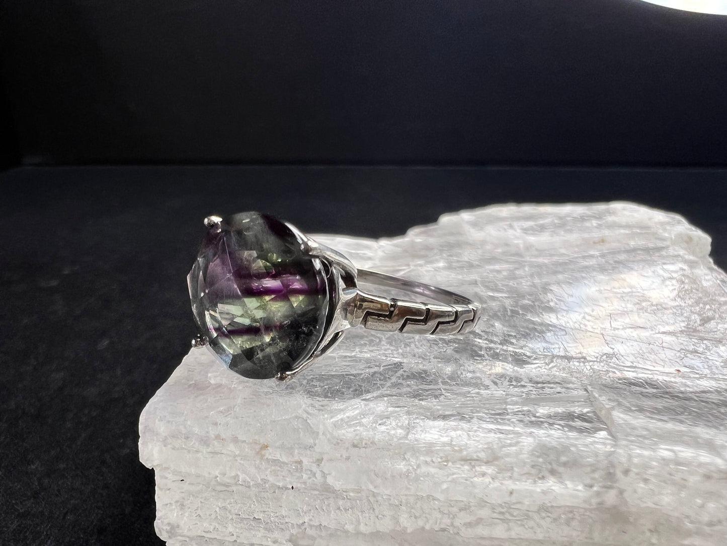 Vintage Sterling Silver Rainbow Fluorite Ring Size 9