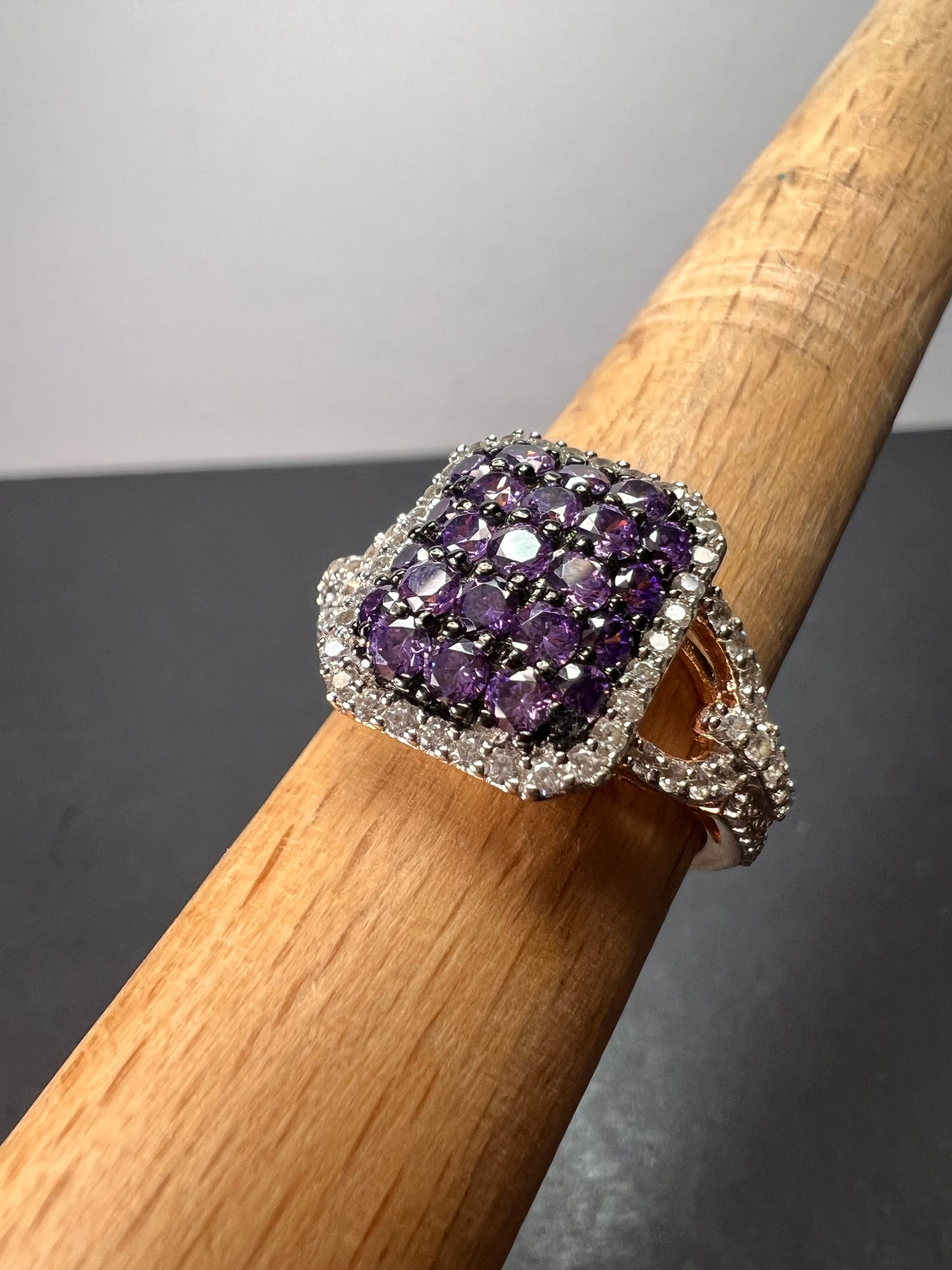 Bella Luce purple and white CZ rose gold over sterling silver cocktail ring size 9