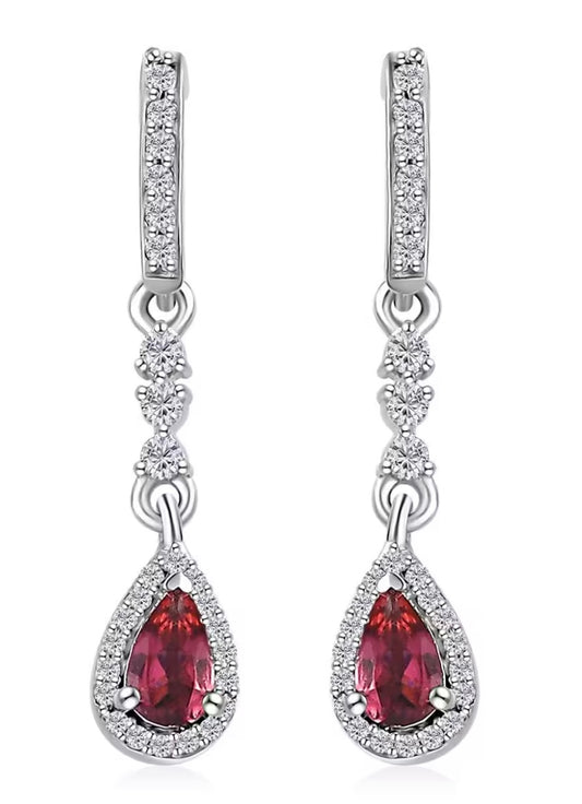 Ofiki rubellite and zircon drop earrings in platinum over sterling silver *NEW*