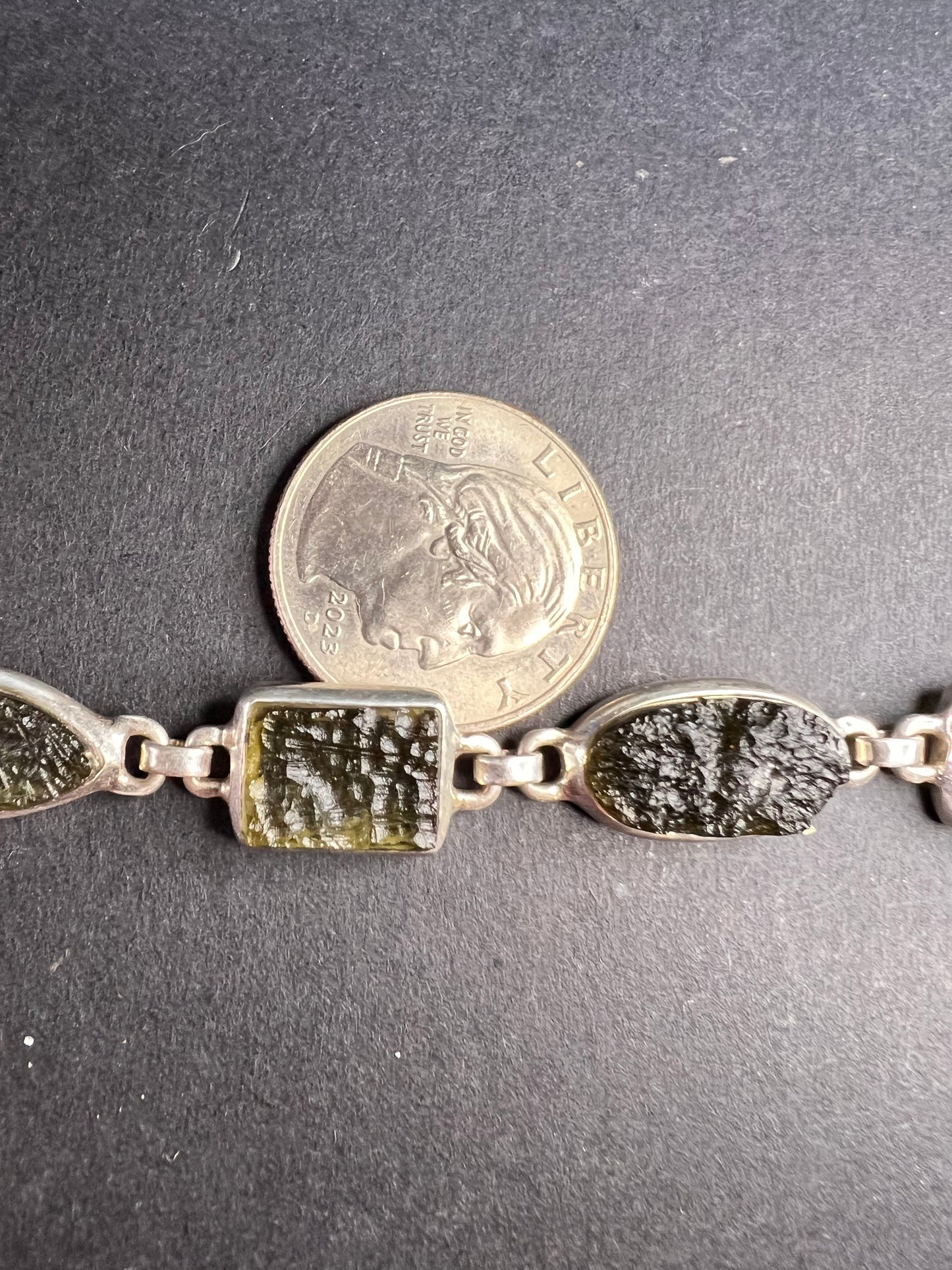 SOLD NEW Moldavite old stock sterling silver toggle bracelet