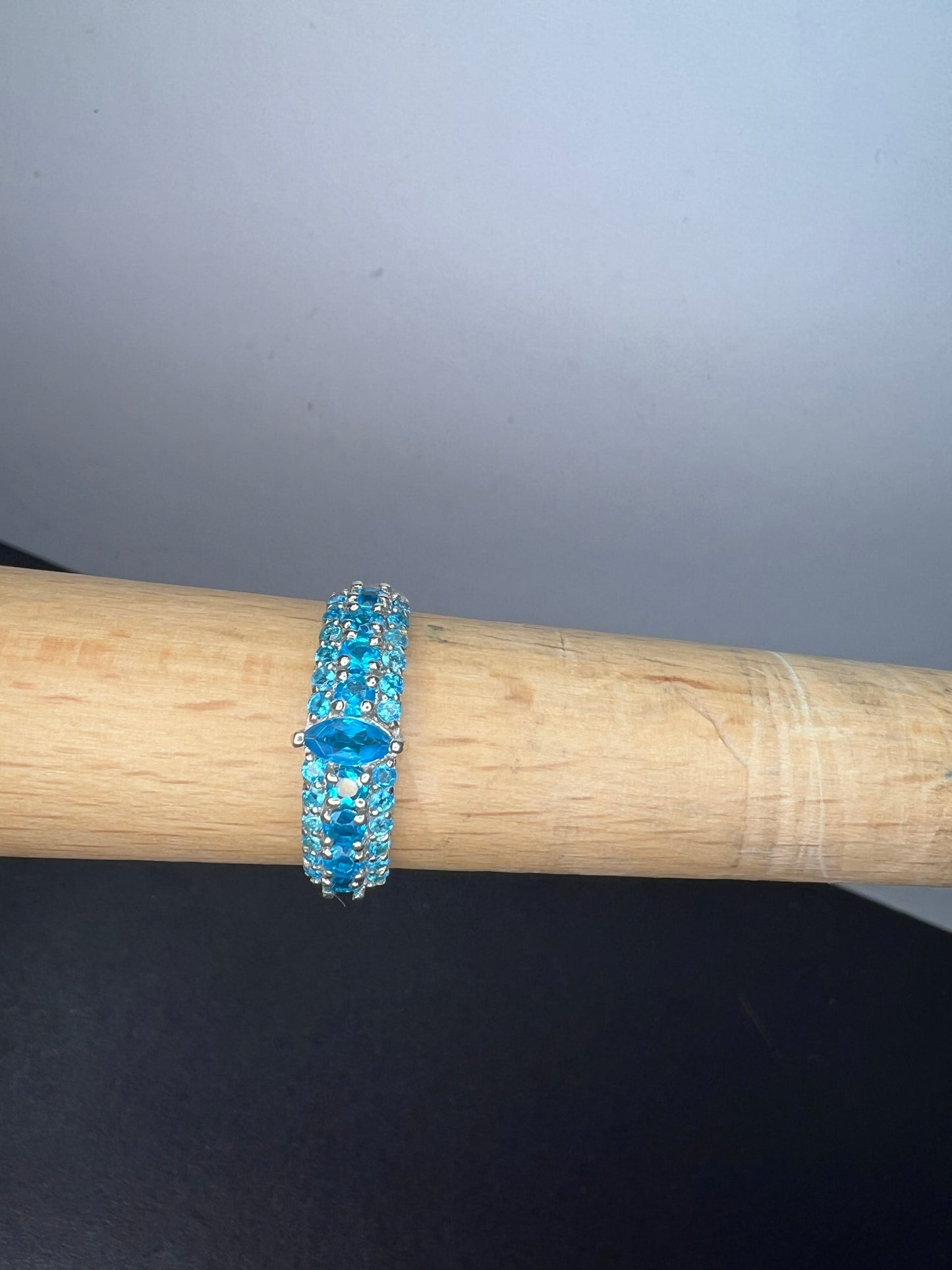 Neon blue apatite sterling silver ring size 9