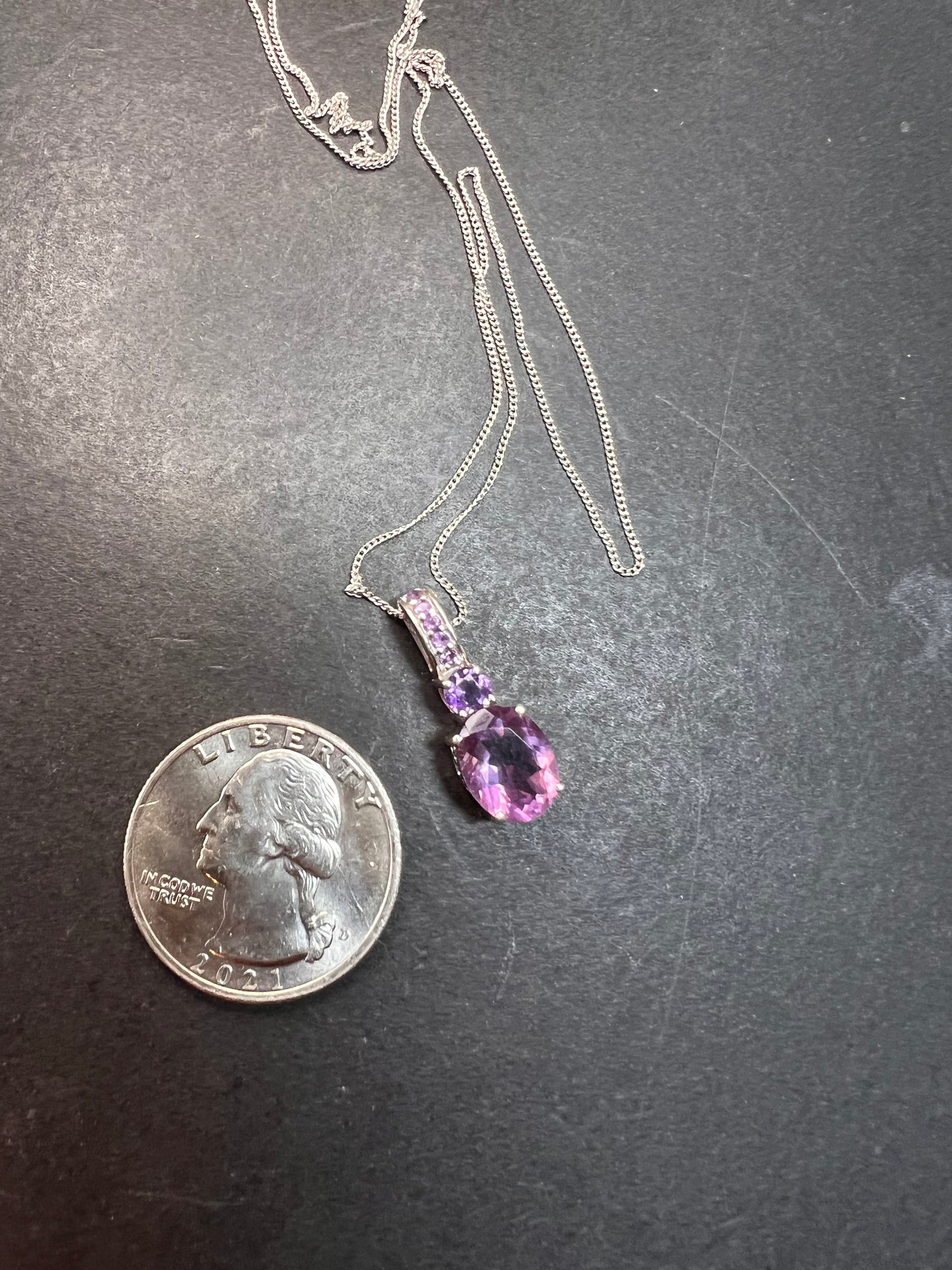 Purple fluorite multi stone sterling silver pendant with 20 inch chain