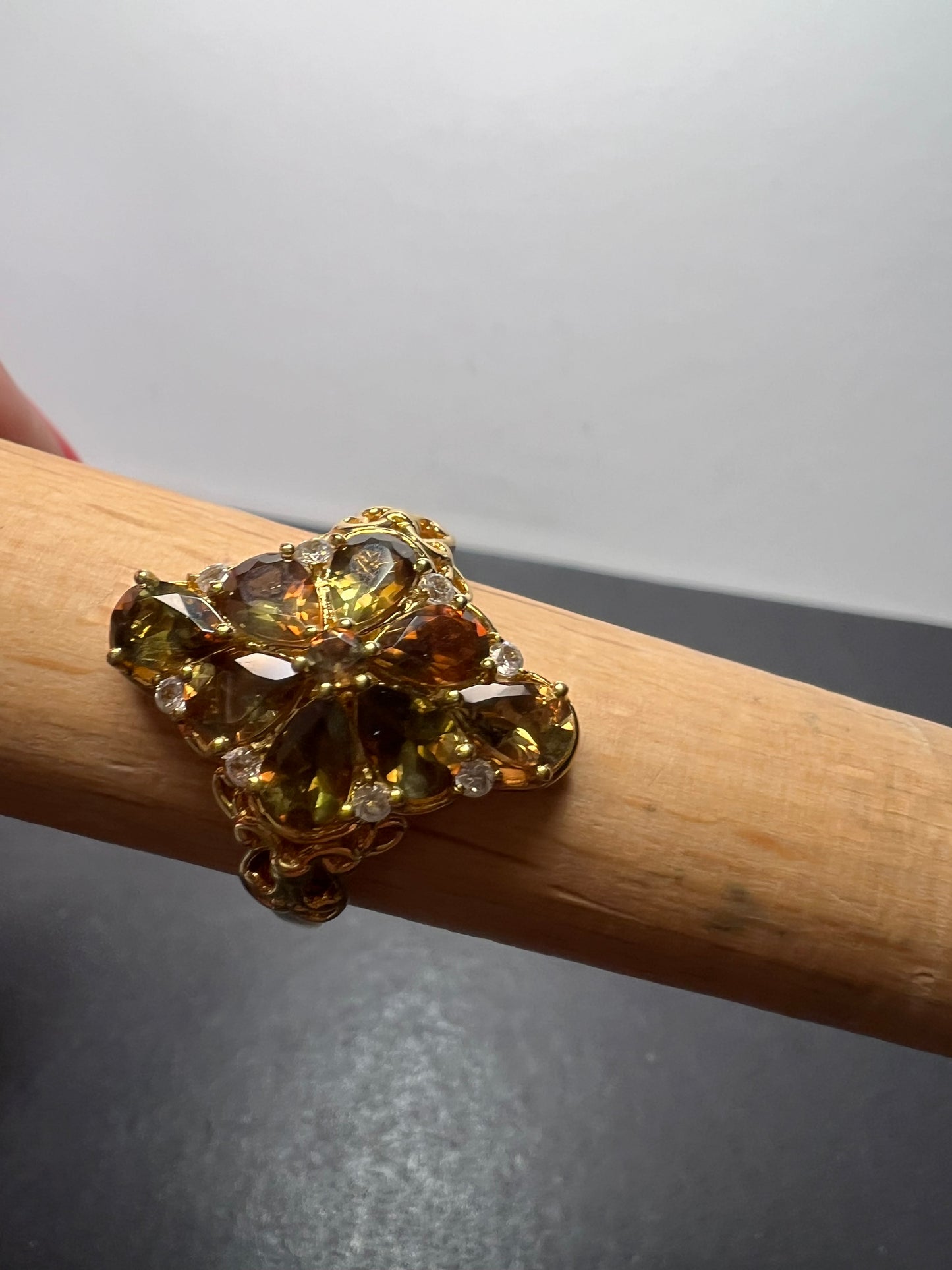 Andalusite and zircon cocktail ring in gold vermeil size 10