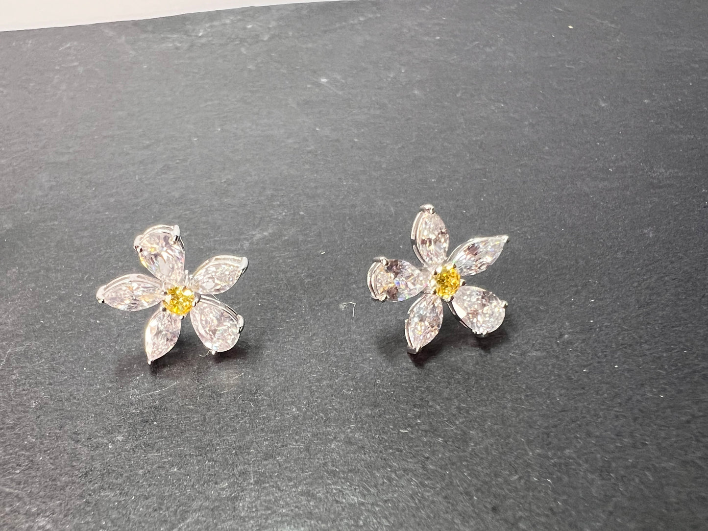 Vanna K CZ white and yellow flower stud sterling earrings