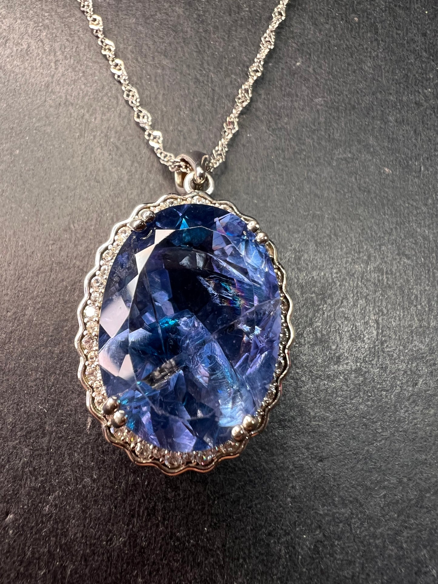 Blue Color-Change Fluorite Pendant in Rhodium Over Sterling Silver with Chain