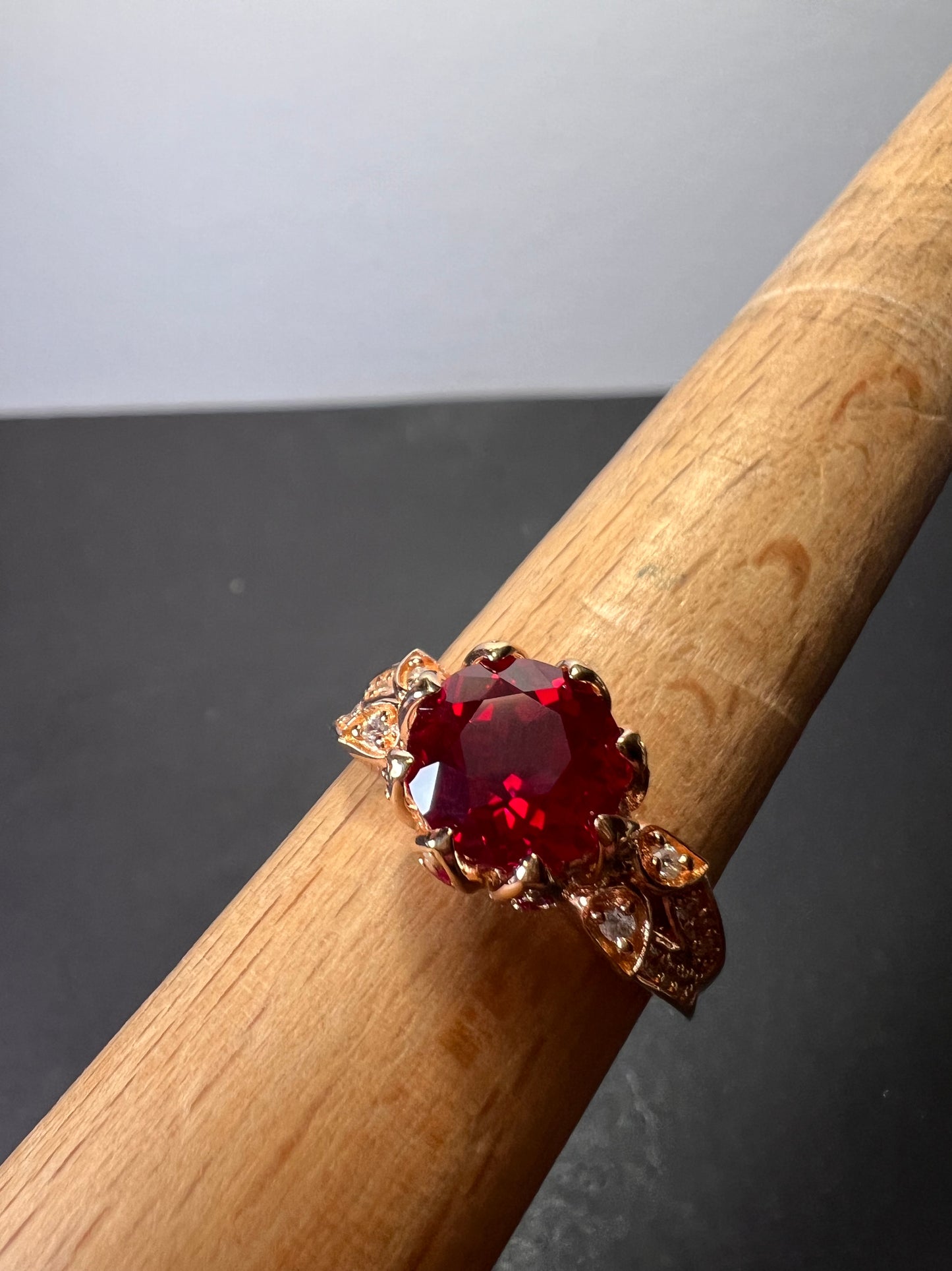 Lab Ruby and pink sapphire rose gold over sterling statement ring size 10