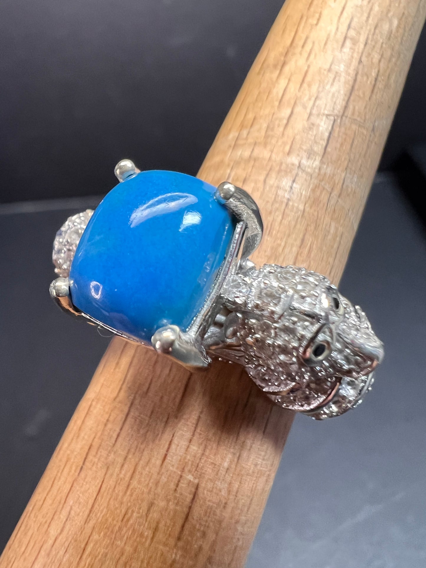 NEW Ceruleite and zircon seahorse ring in sterling silver size 8