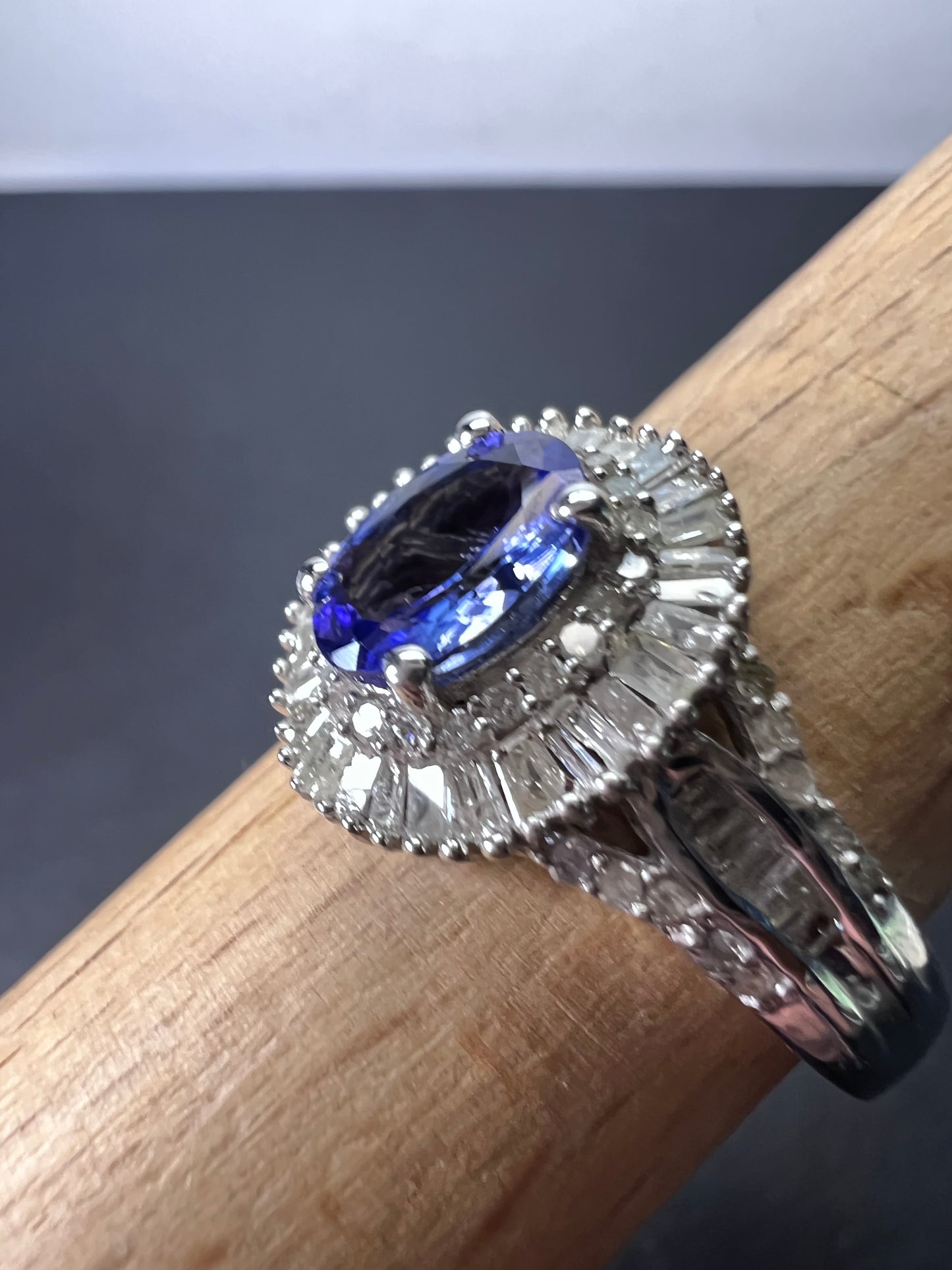 AAA Tanzanite and Diamond  Double Halo Ring in Platinum Over Sterling Silver, Oval Engagement Ring size 10