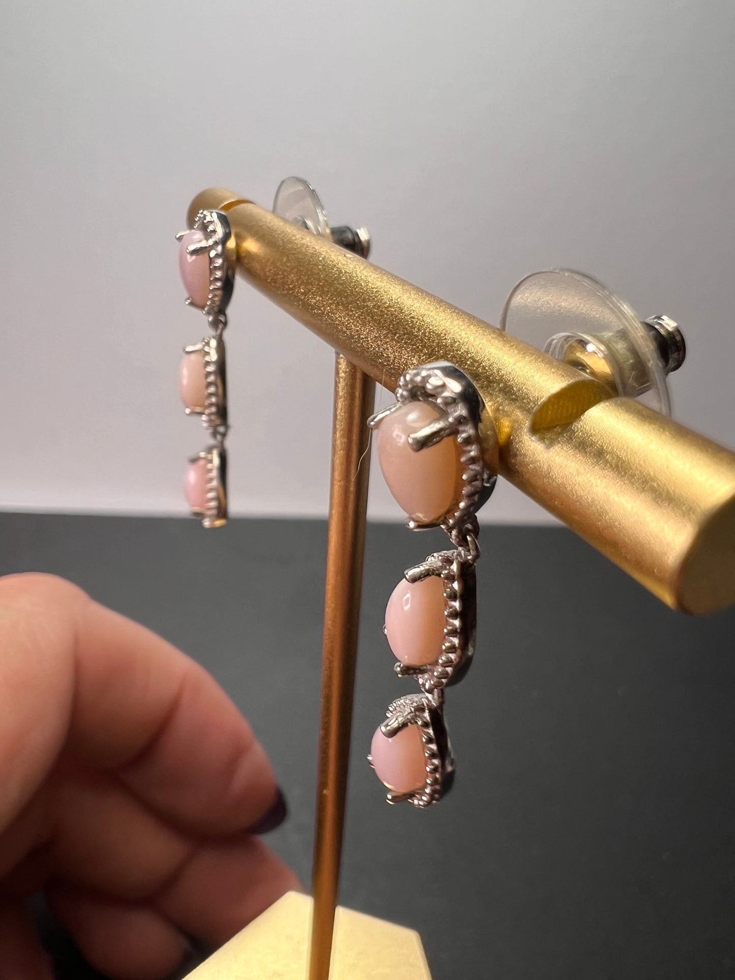 Pink opal sterling silver drop earrings