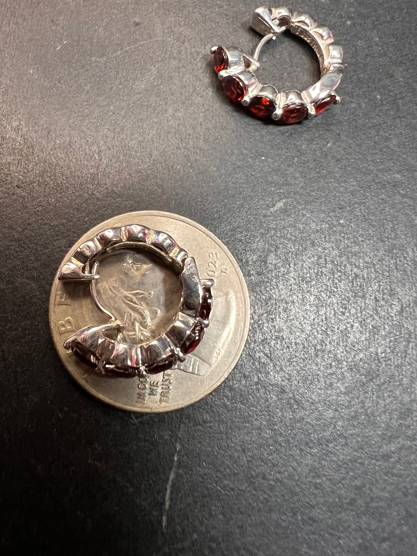 Sterling Silver Garnet Inside-Out Hoop Earrings 925 Thailand Pre Owned