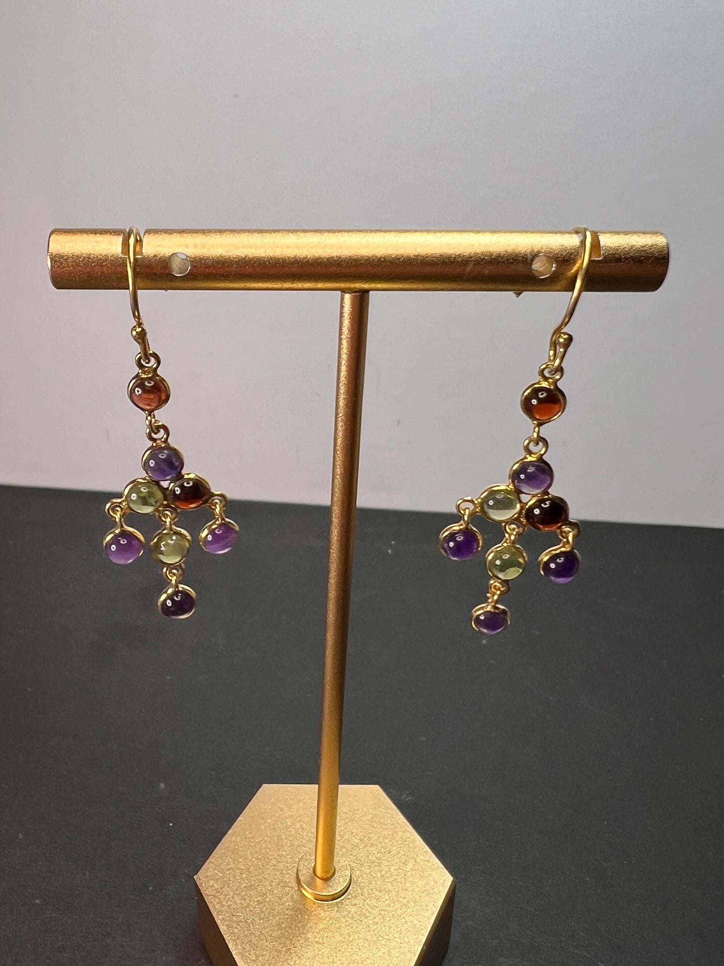 Multi gemstone chandelier earrings in gold over sterling silver