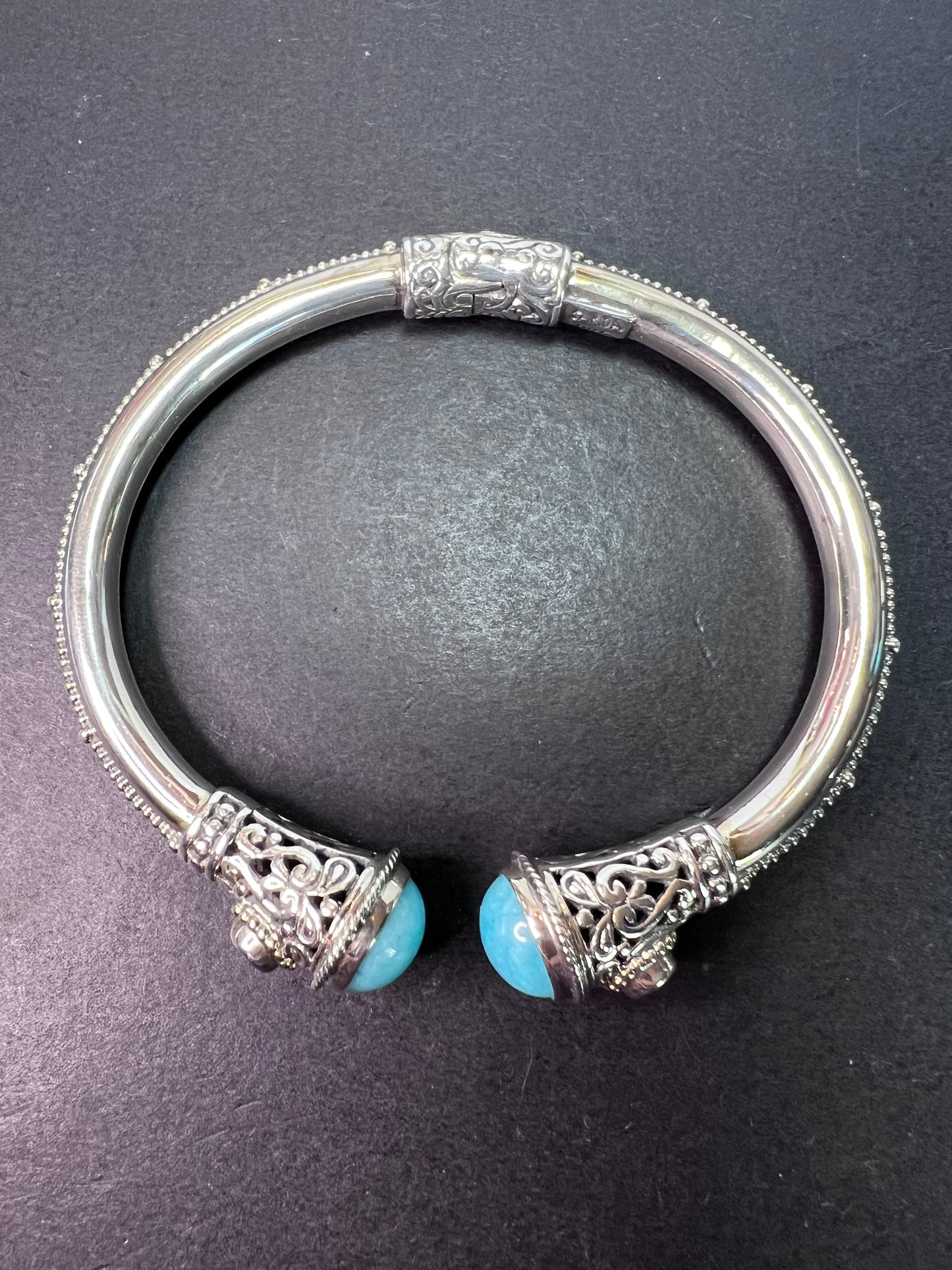 Sarda Sterling silver cuff bracelet with Peruvian amazonite and blue topaz