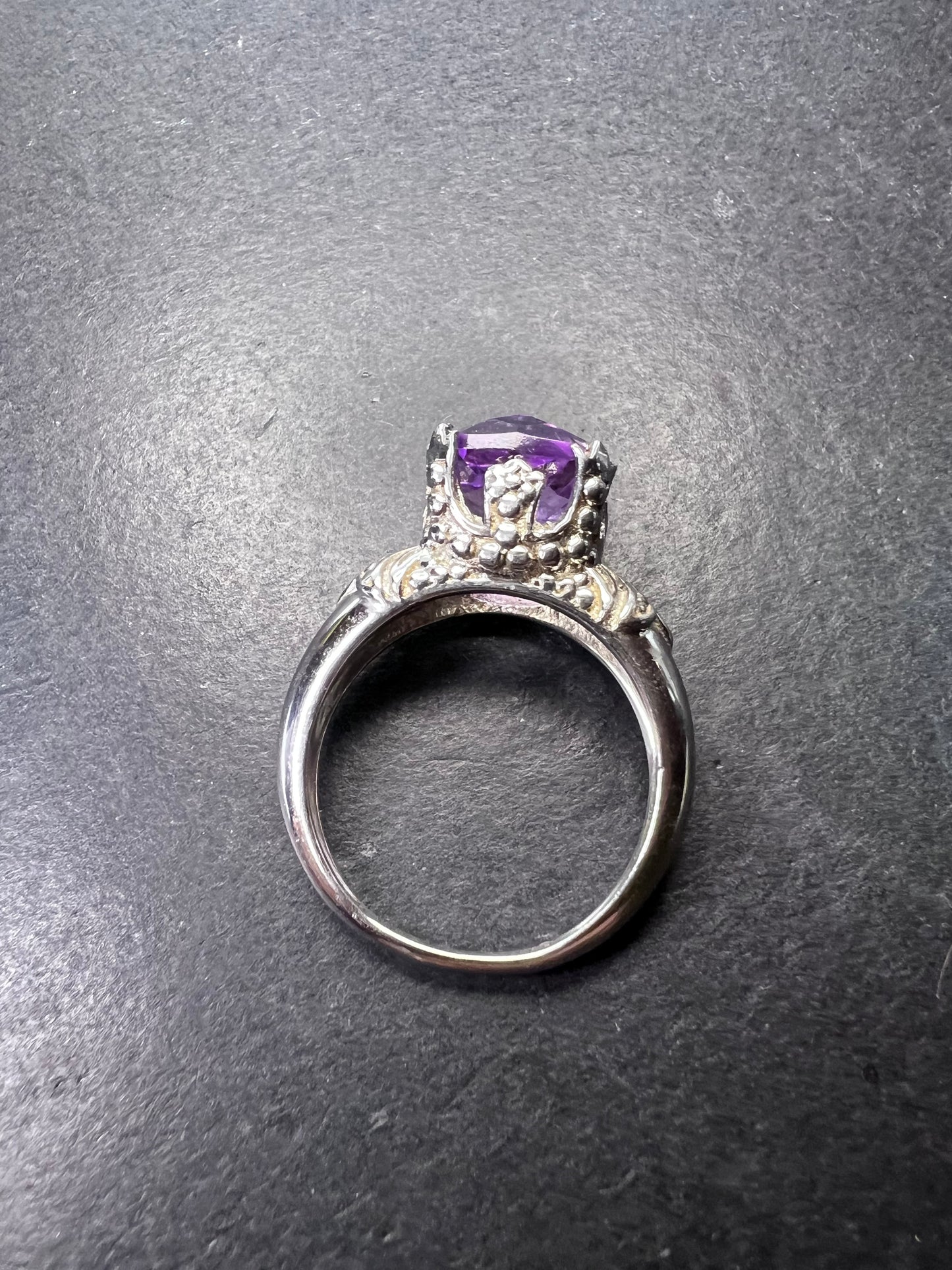 Amethyst cathedral crown setting sterling silver solitaire ring size 9