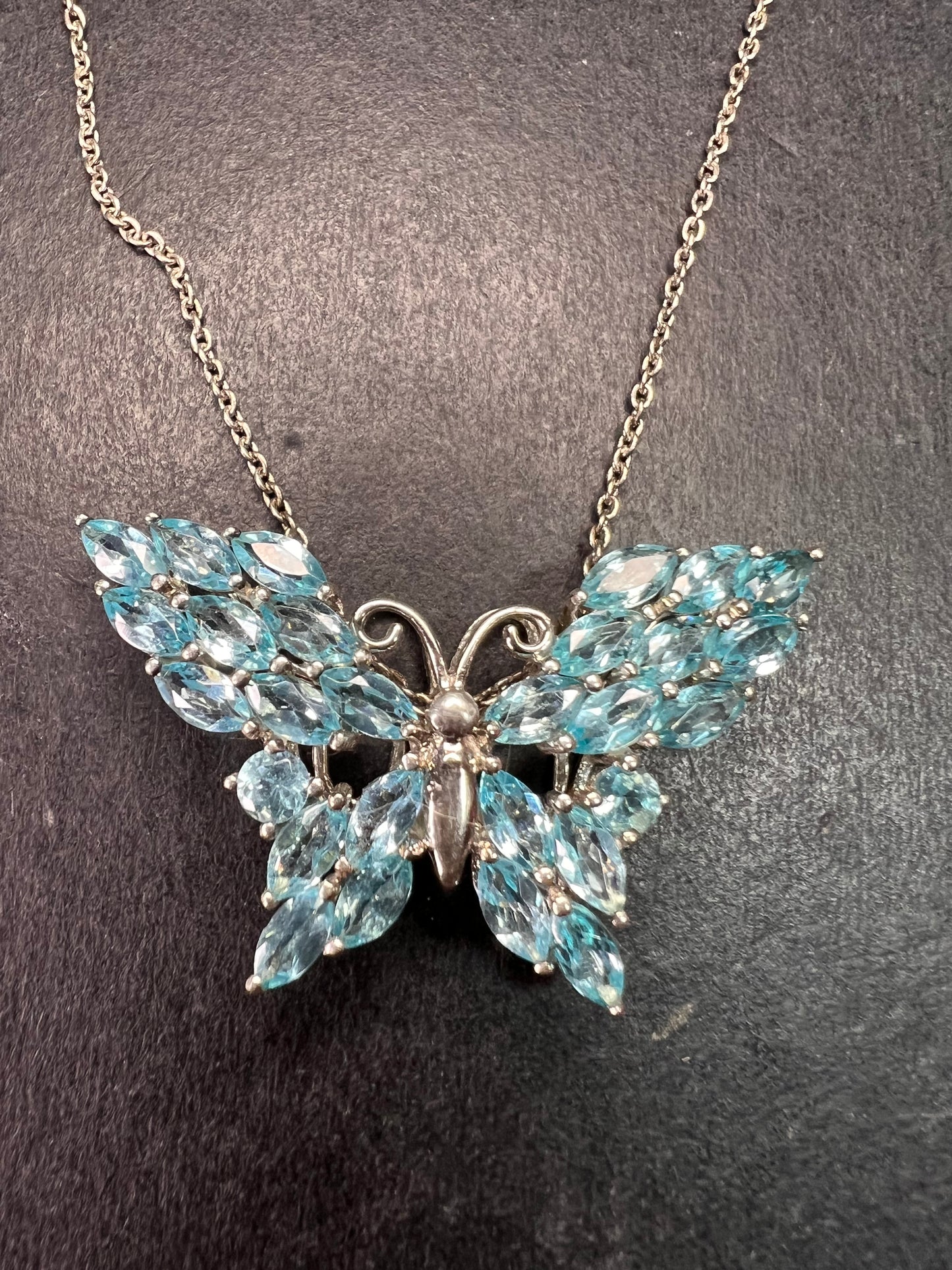 NEW Paraiba apatite butterfly pendant necklace in sterling silver