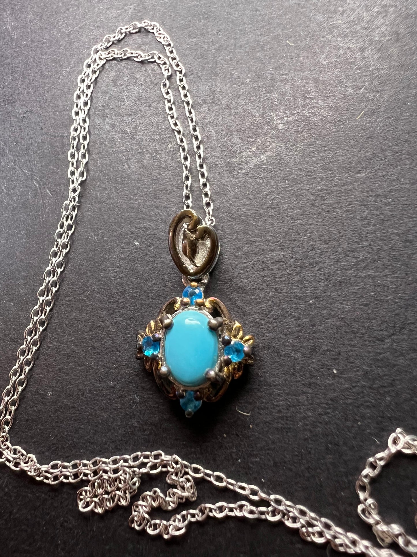 Turquoise and neon blue apatite sterling silver pendant and chain