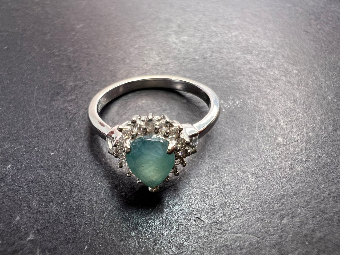 Grandidierite and zircon halo ring in platinum over sterling silver size 5 *NEW*