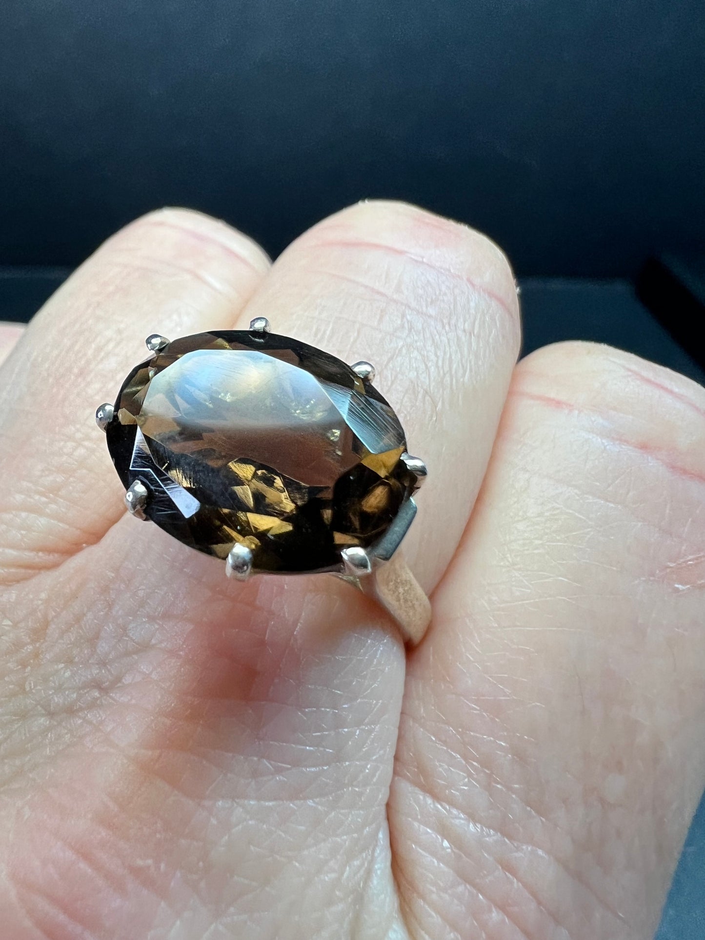 Smoky Quartz 925 Sterling Silver Statement Ring Size 9