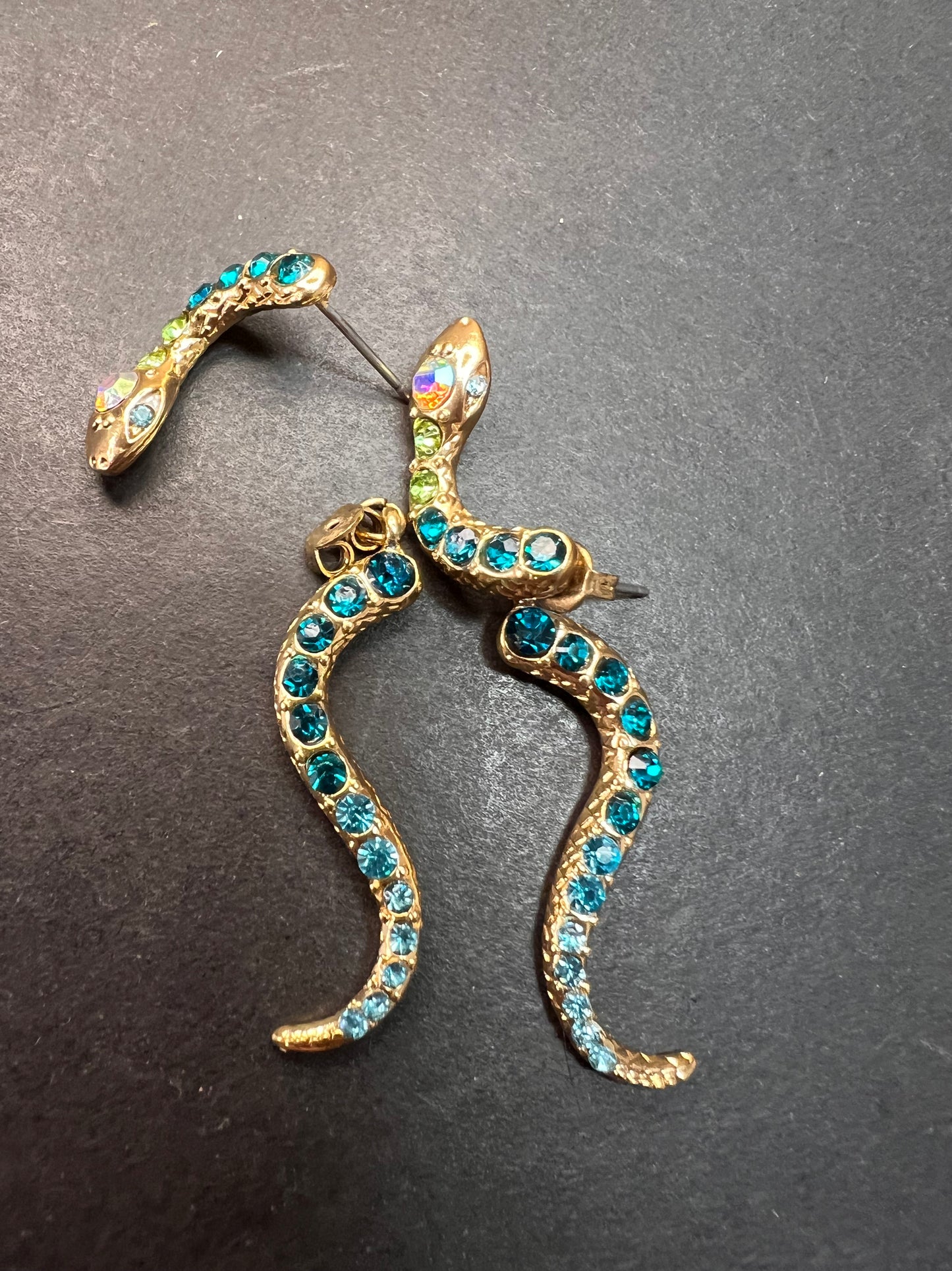 Betsey Johnson Gold-Tone Pavé Crystal Snake Front and Back Earrings