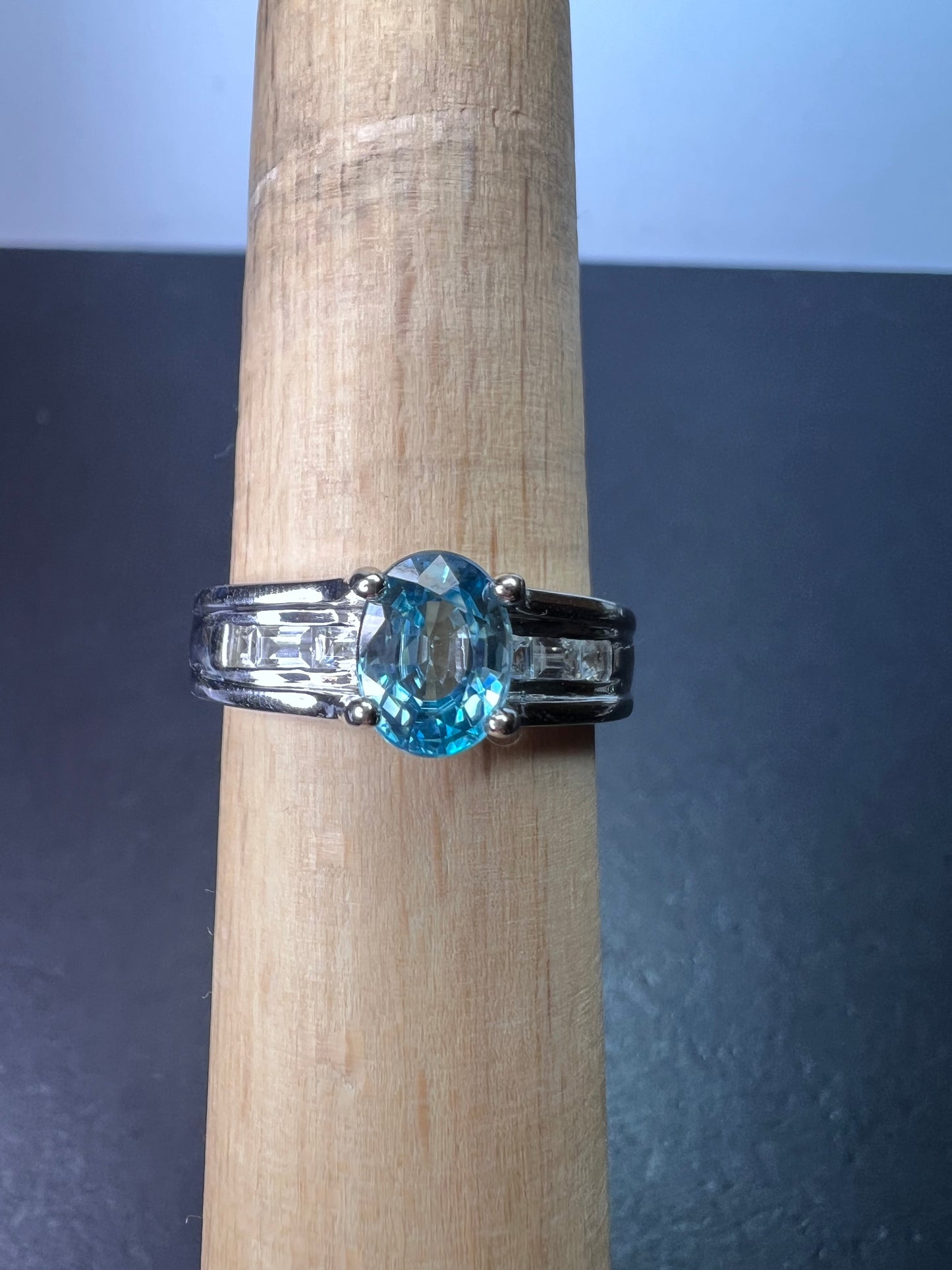 Blue & White Zircon Ring | Sterling Silver Ring size 10