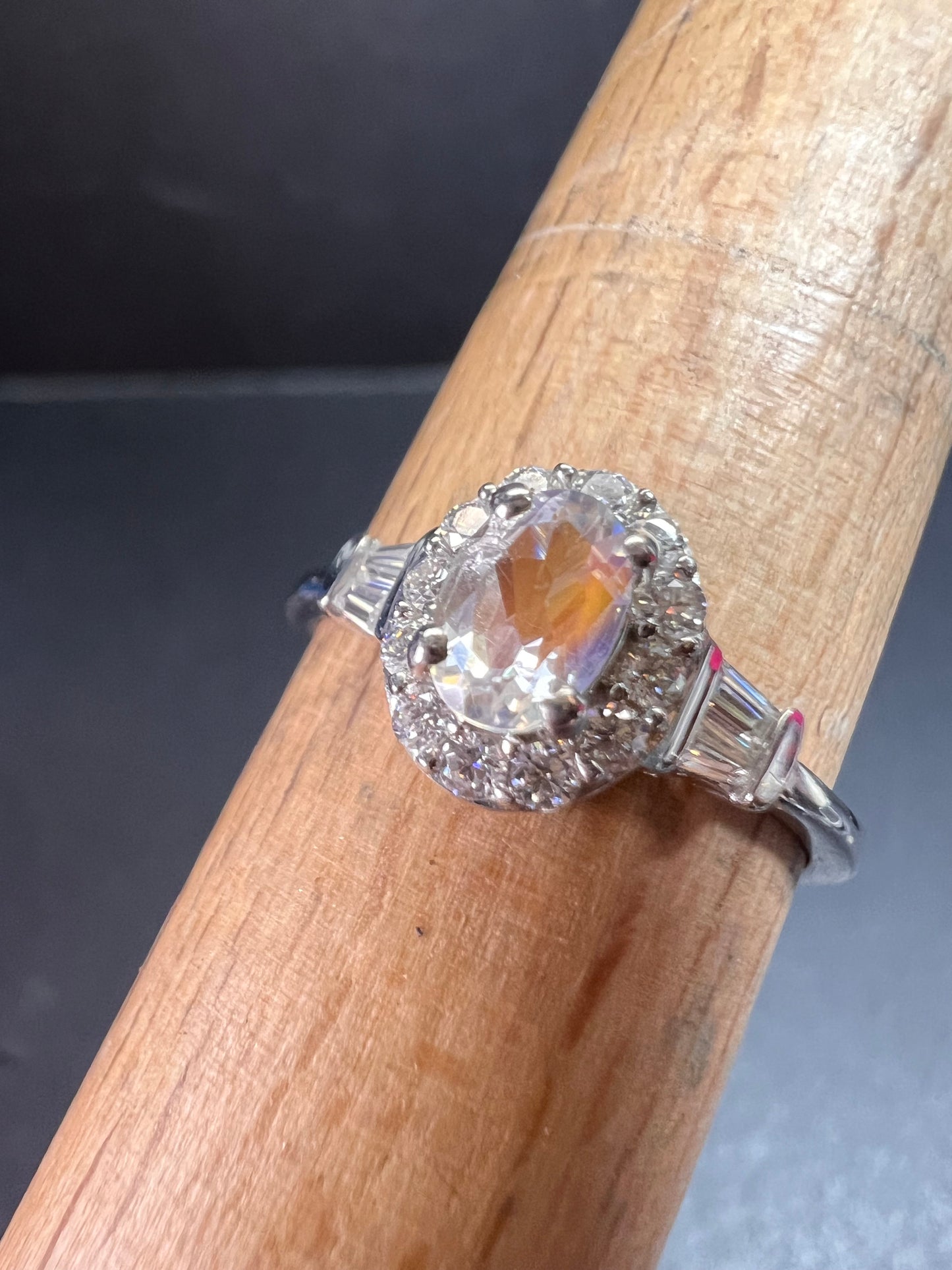 NEW gemmy moonstone and Moissanite sterling silver halo ring size 8