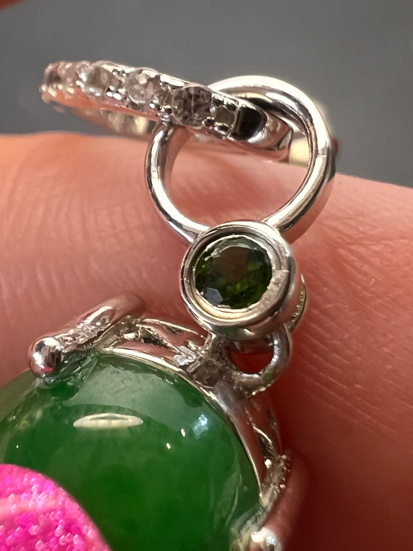 Jade and chrome diopside sterling silver earrings