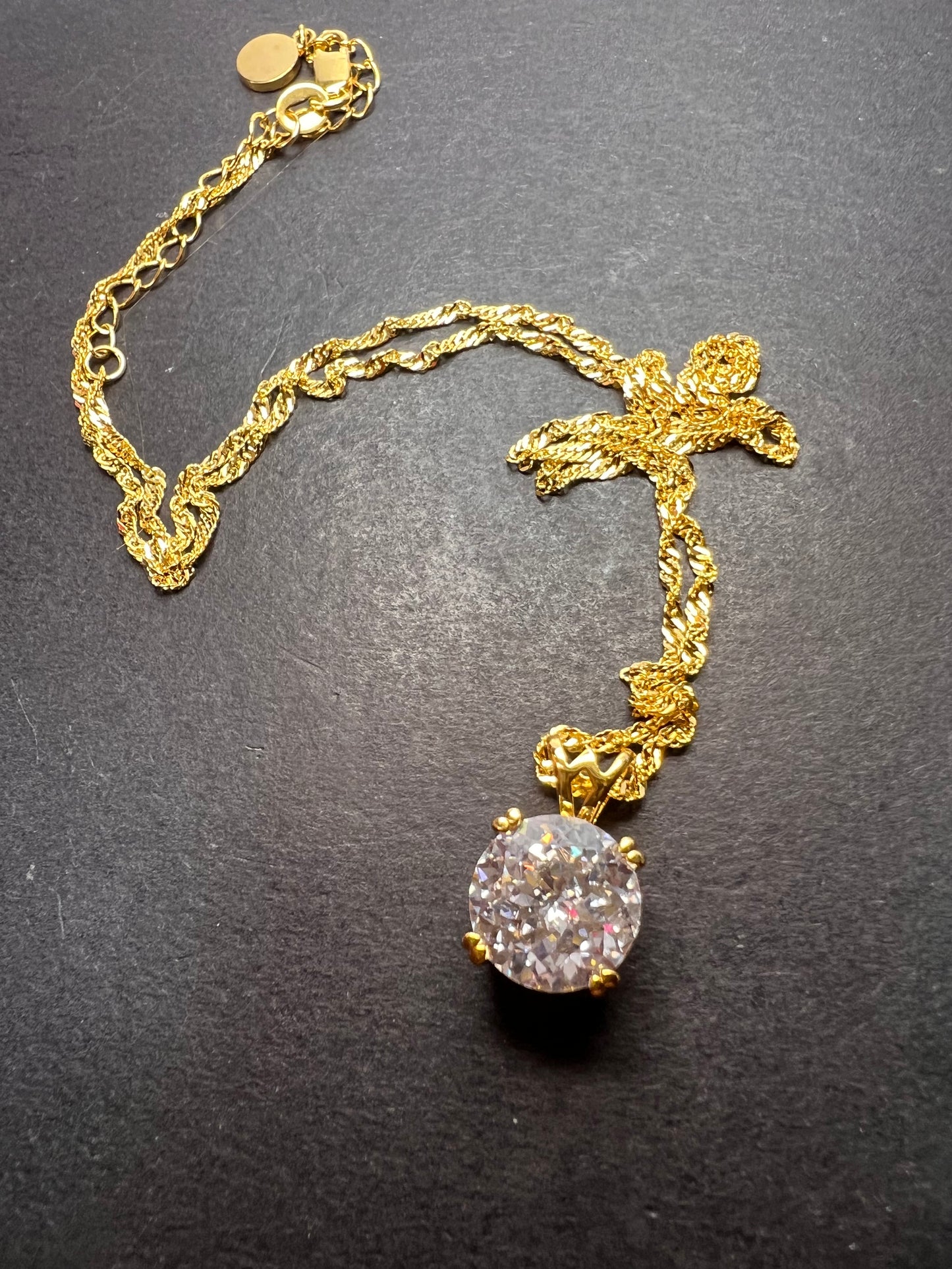 Charles Winston CZ gold over Sterling solitaire pendant and chain necklace