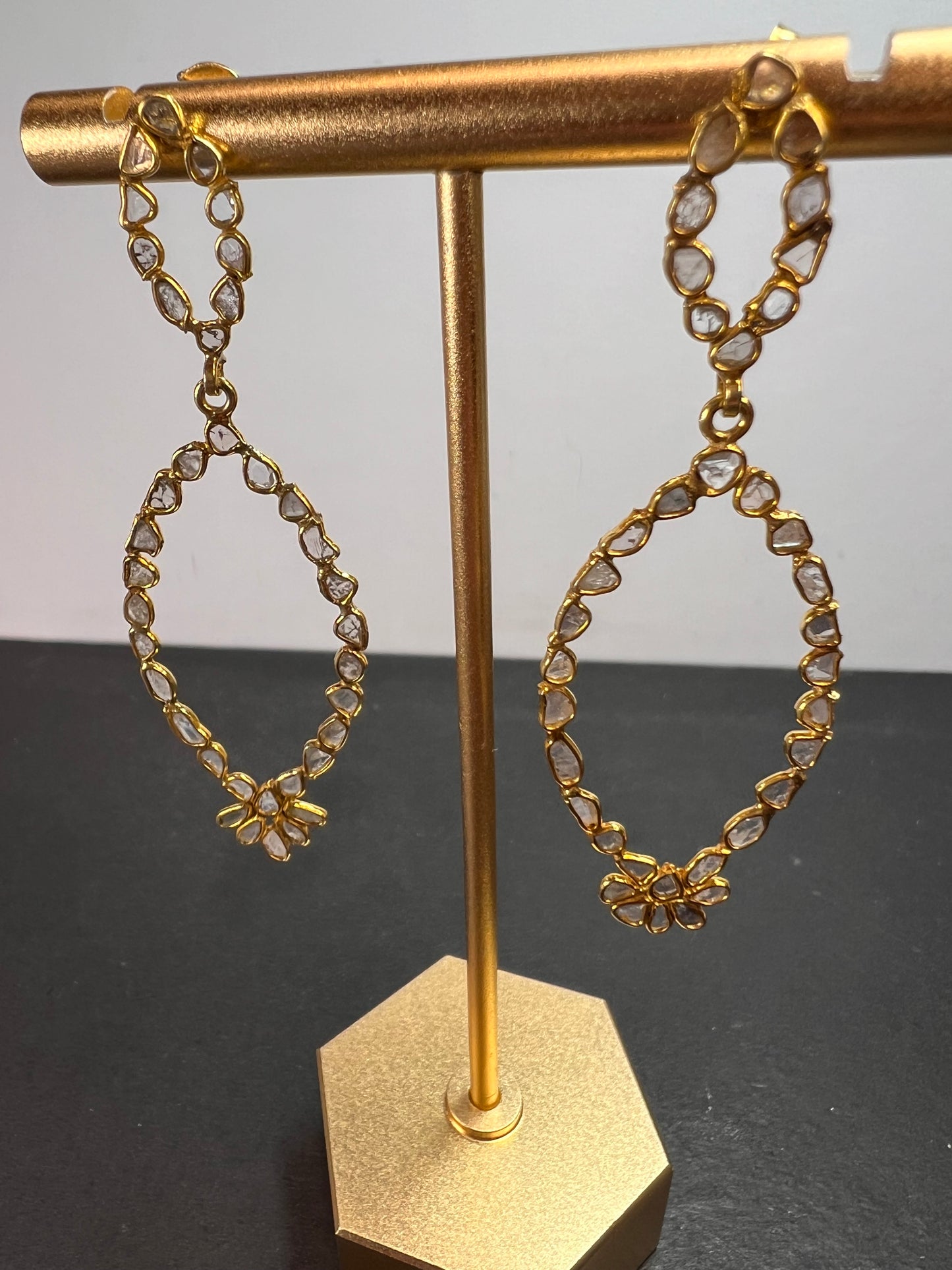 Polki diamonds chandelier earrings in gold over sterling silver